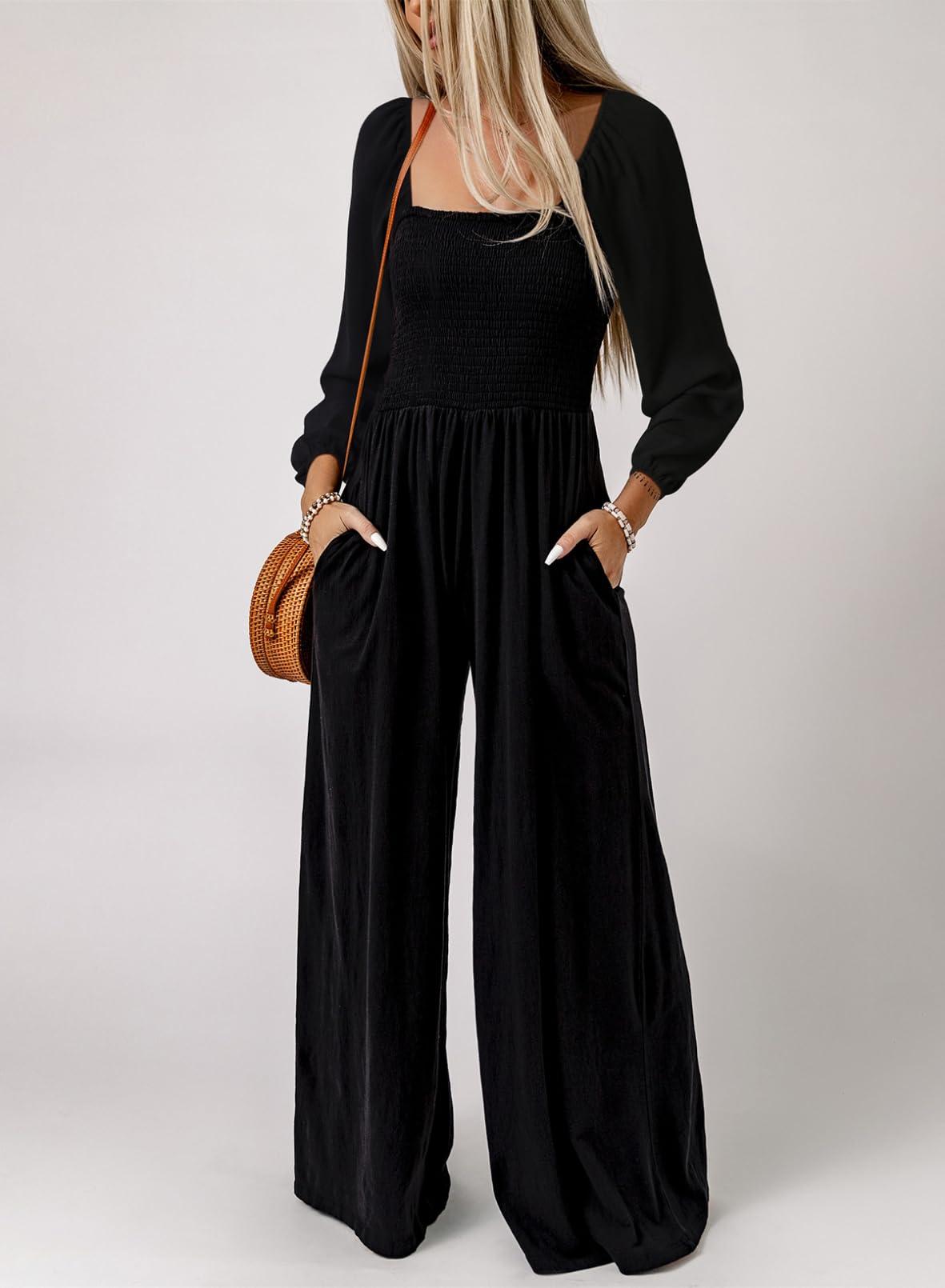 Dokotoo Women's Casual Loose Overalls Jumpsuits One Piece Long Sleeve Wide Leg Long Pant Rompers With Pockets - Image 4
