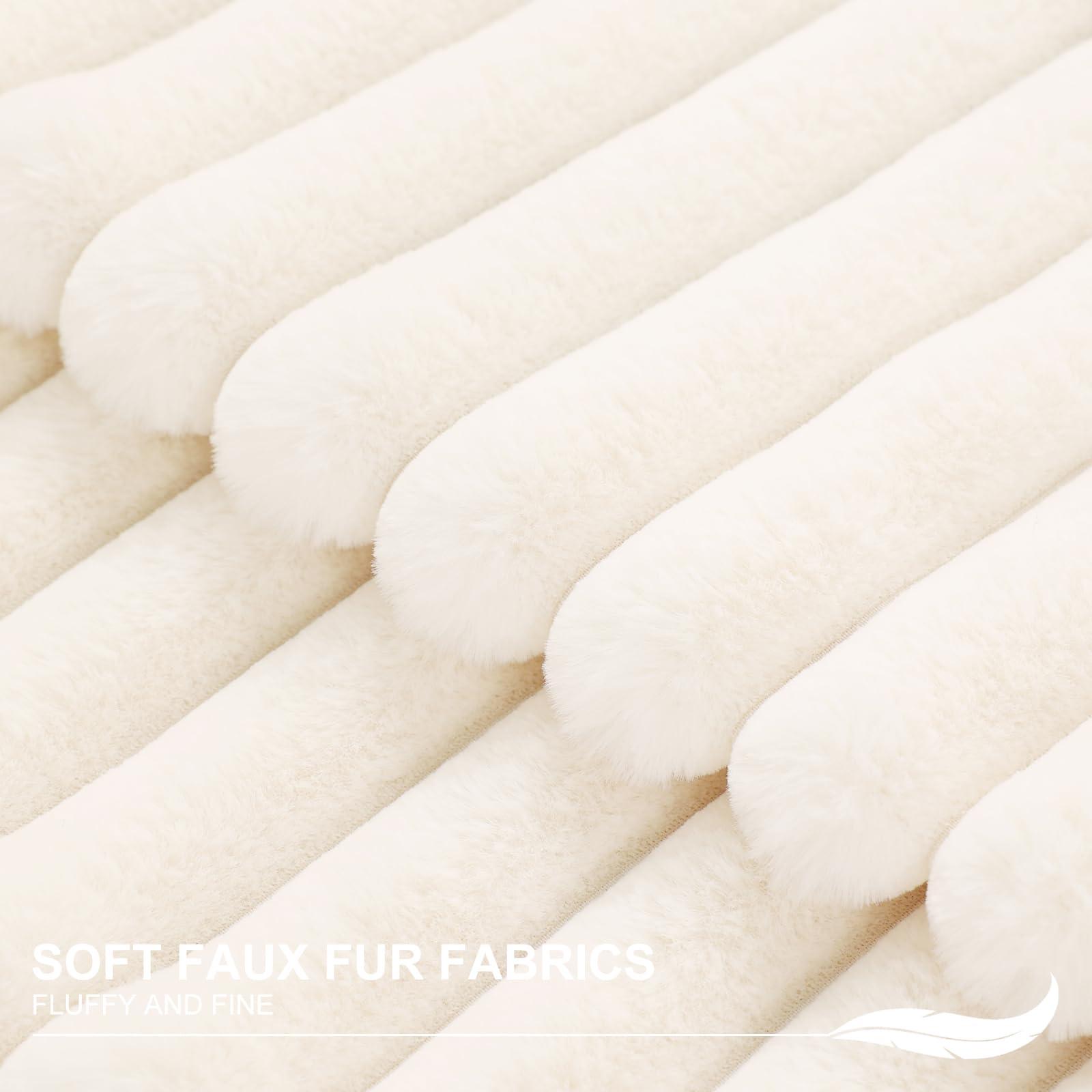 Pallene Faux Fur Plush Throw Pillow Covers 18x18 Set of 2, Luxury Soft Fluffy Striped Decorative Pillow Covers for Sofa, Couch, Living Room, Cream White - Image 2