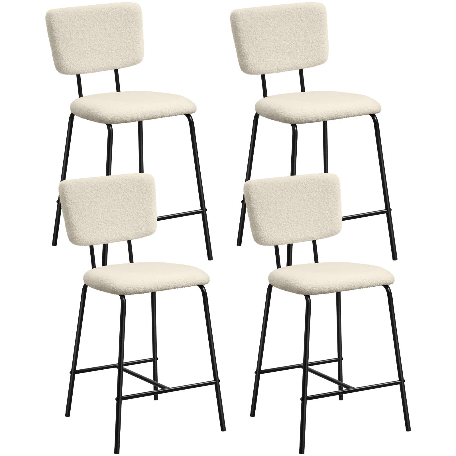 Bar Stools Set of 4 Boucle Fabric Bar Stool - Modern White Counter Height Bar Stools, Upholstered Counter Chairs for Kitchen Island/Kitchen Counter - Image 6