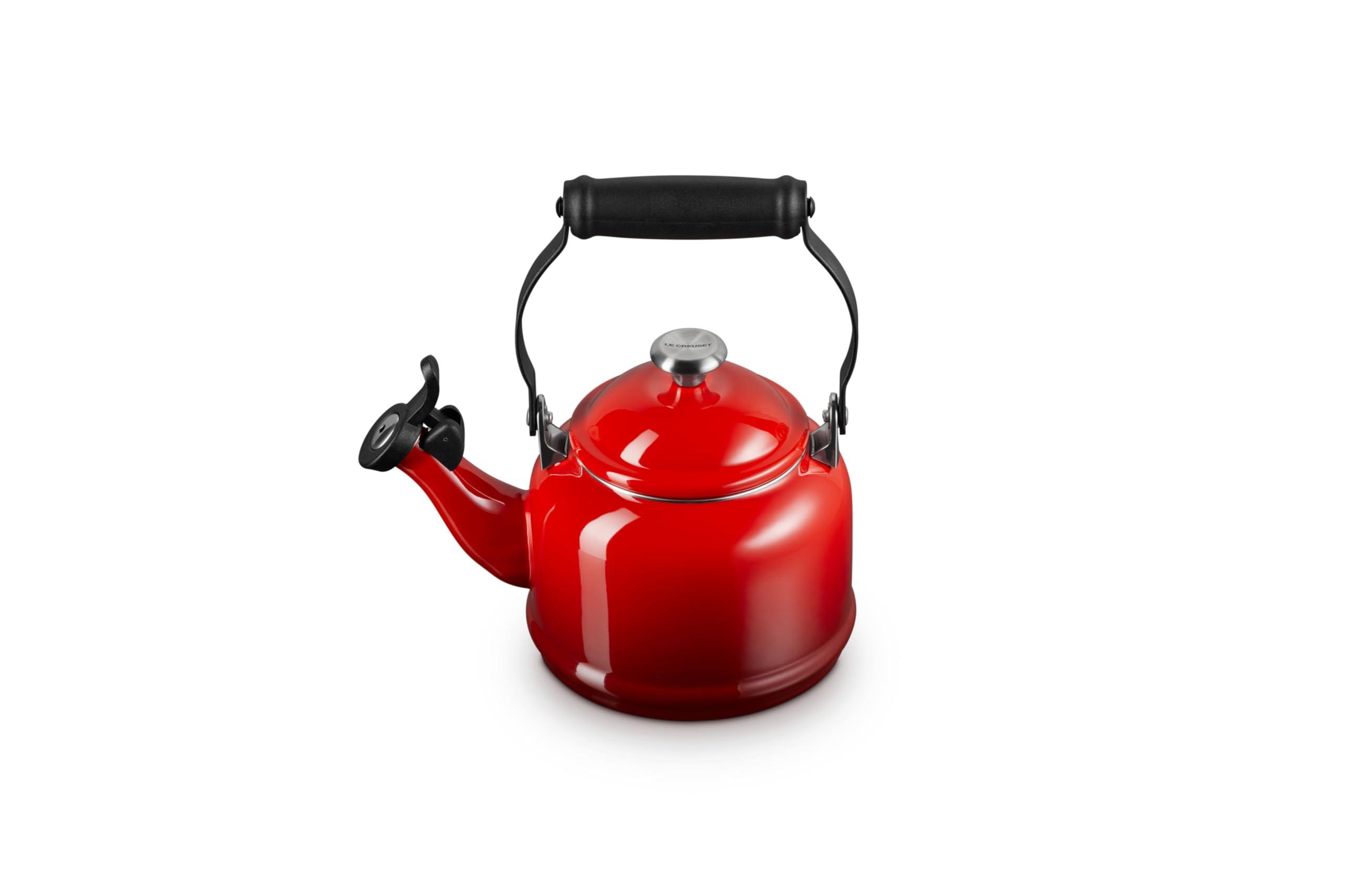 Le Creuset Enamel On Steel Demi Tea Kettle with Metal Finishes, 1.25 qt, Cerise