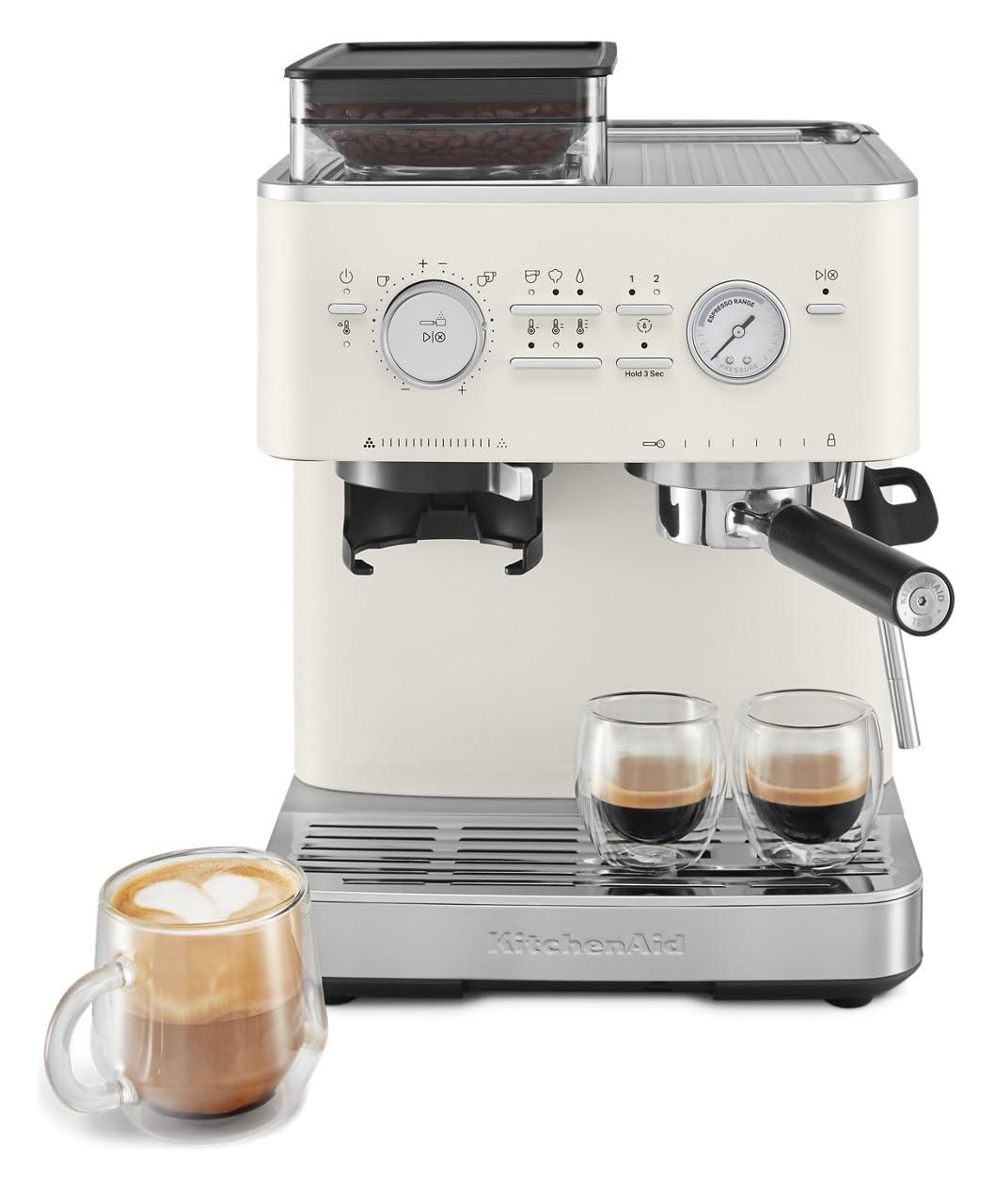 KitchenAid Semi Automatic Espresso Machine with Burr Grinder, KES6551, Porcelain White