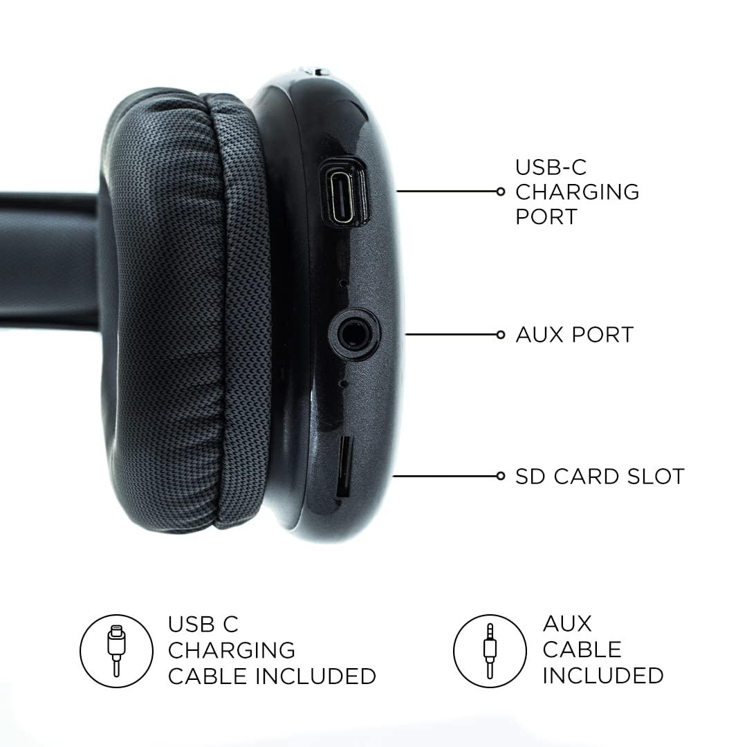 iJoy Ultra Wireless Headphones with Microphone- Rechargeable Over Ear Wireless Bluetooth Headphones with 10Hr Playtime, SD Slot, Backup Wire- Soft Cushion Wireless Headset with Mic (Black) - Image 3