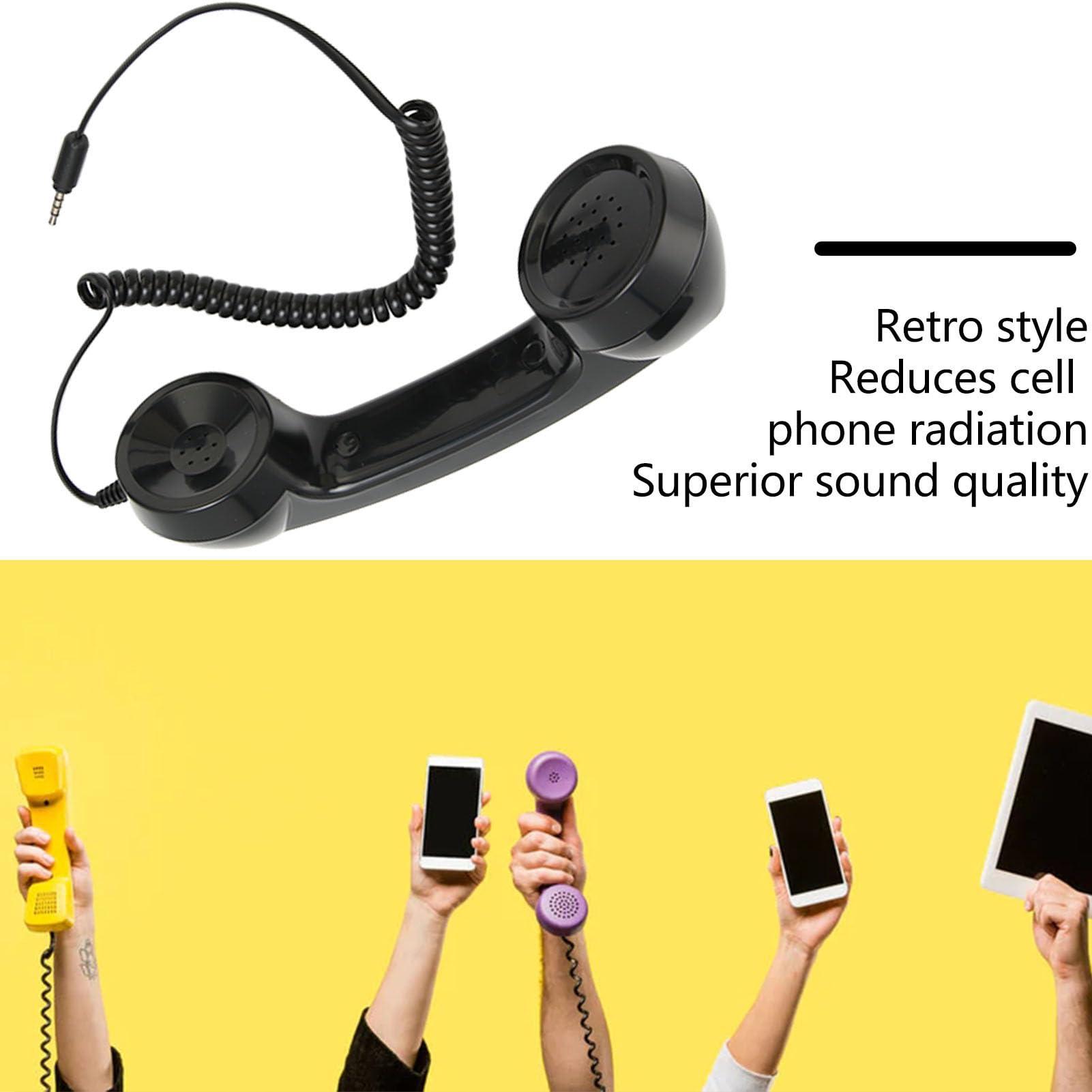 Retro Phone Handset, One Touch Answer, Radiation Proof 3.5mm Sound Plug with 1m Coiled Cord, Suitable for All Smartphones and Computers (Black) - Image 5