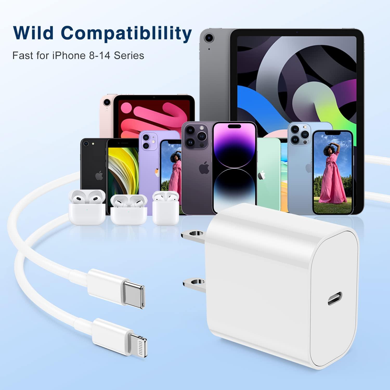 20W Rapid USB C Wall Super Fast Chargers Block Power Plug with 6Ft Type C to Lightning Cable, (MFi Certified) Lightning Charging Cord for iPhone 14 13 12 11 Pro Max Plus Air Mini iPad -Albedo 2Pack - Image 2