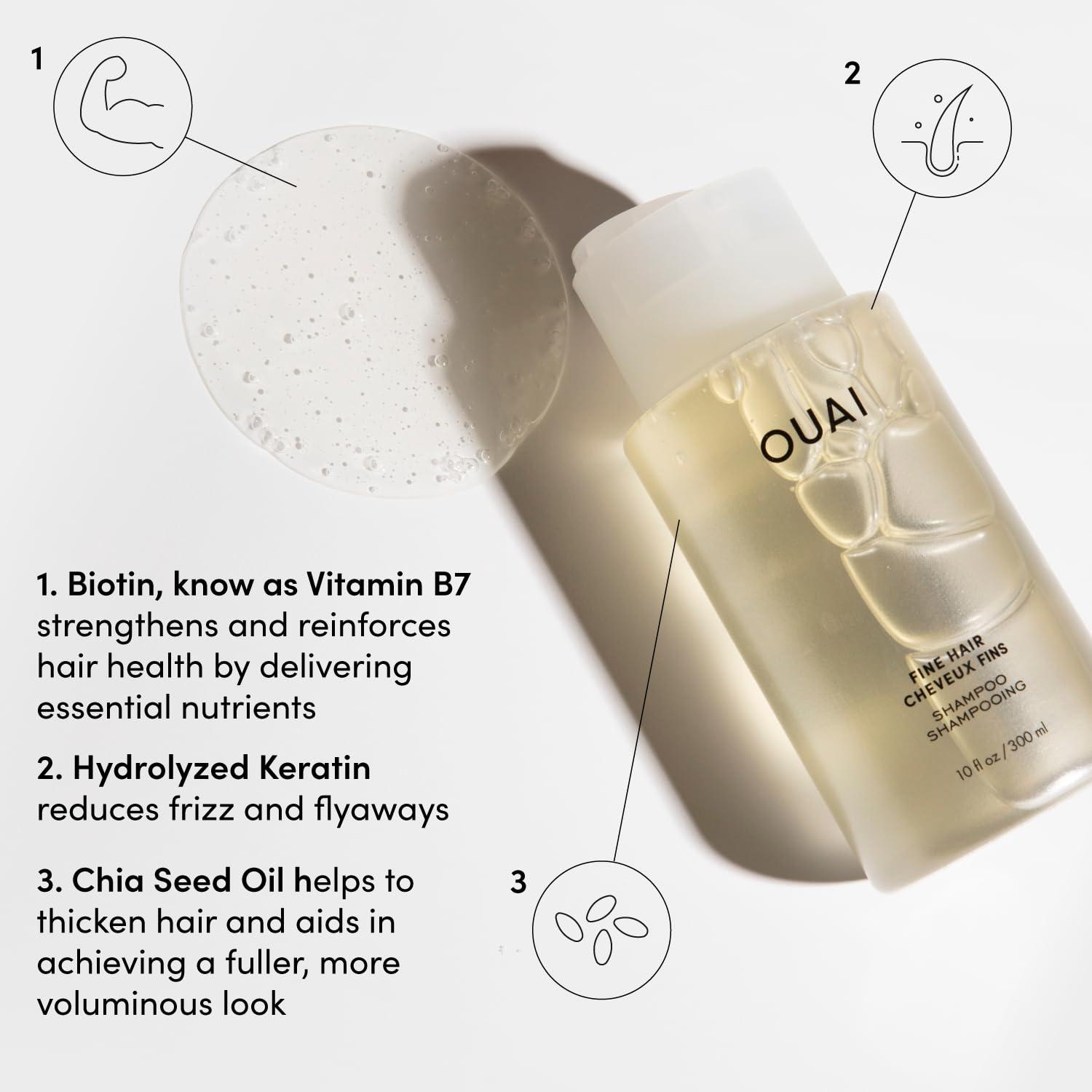 OUAI Fine Shampoo - Volumizing Shampoo with Strengthening Keratin, Biotin & Chia Seed Oil for Fine Hair - Delivers Clean, Weightless Body - Paraben, Phthalate & Sulfate Free Hair Care (10 Fl Oz) - Image 3