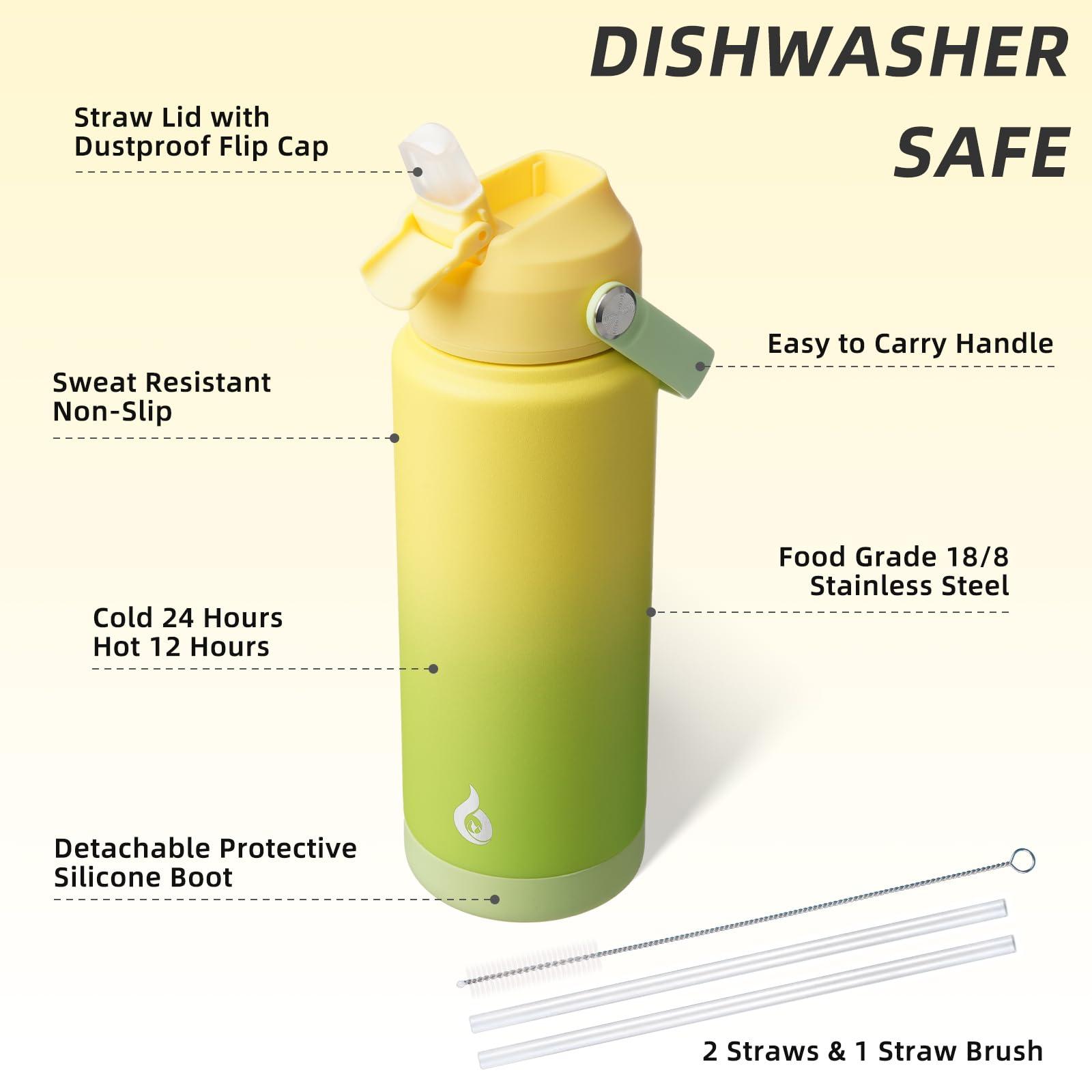 BJPKPK Water Bottle with Straw Lid, 24oz Vacuum Insulated Water Bottles, Metal Stainless Steel Thermos for Sports, Travel, BPA Free Leak Proof Thermos, Cups, Flasks, Tumblers,Fresh Green - Image 5