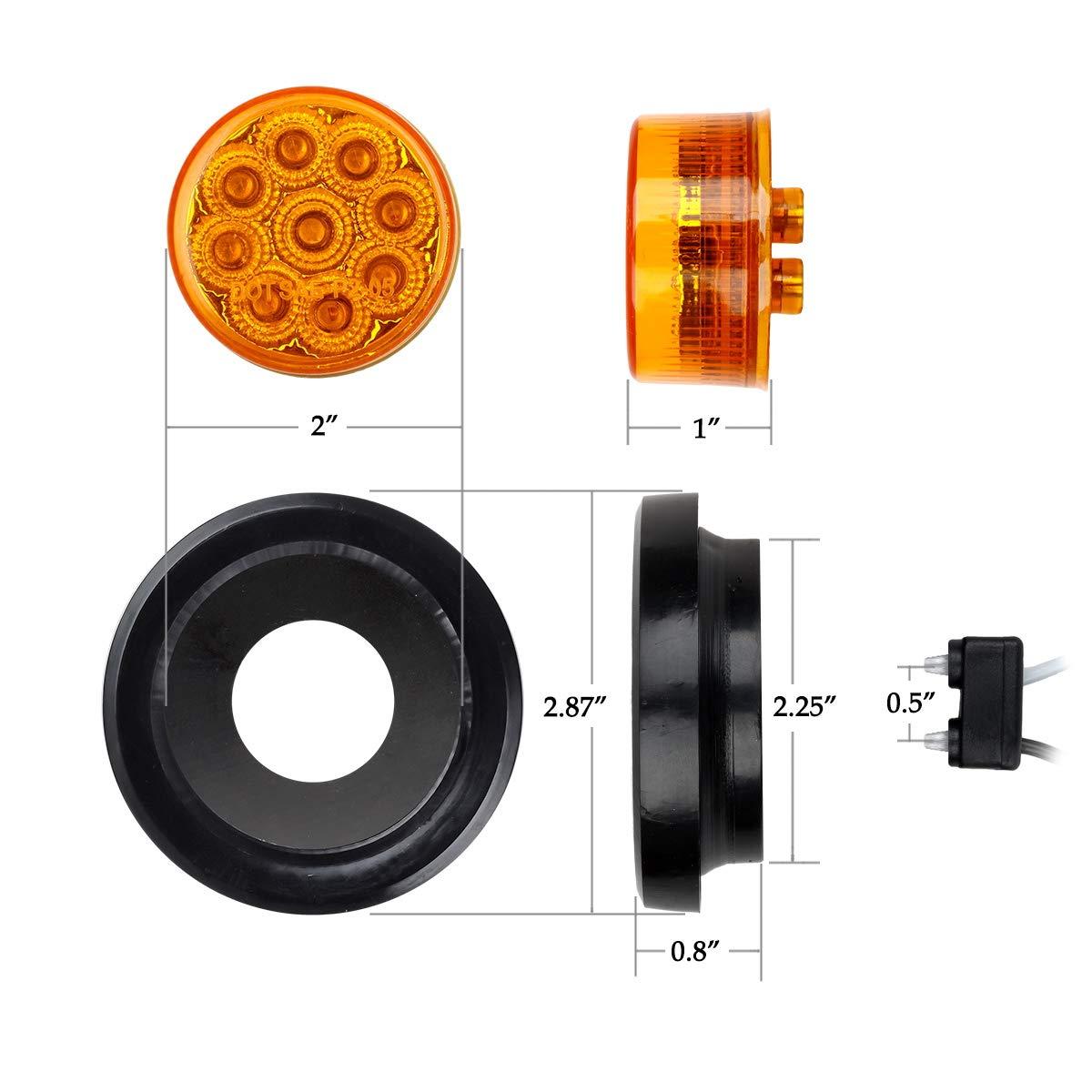 Partsam 2Pcs 2 Inch Round Truck Trailer Led Side Marker Clearance Light Amber 9 Diodes with Reflectors Sealed Waterproof 12V 2 Inch Round LED Side Fender Panel Lights with Grommets and Wire Pigtail - Image 5