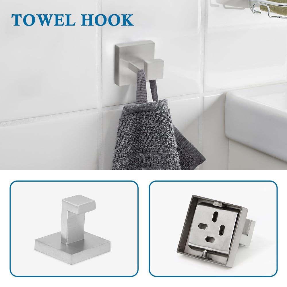4-Piece Bathroom Hardware Accessories Set, Towel Bar Sets Include Towel Bar Towel Holder Toilet Paper Holder Towel Hook,16 inch Bath Accessories Kit, Brushed Nickel - Image 3
