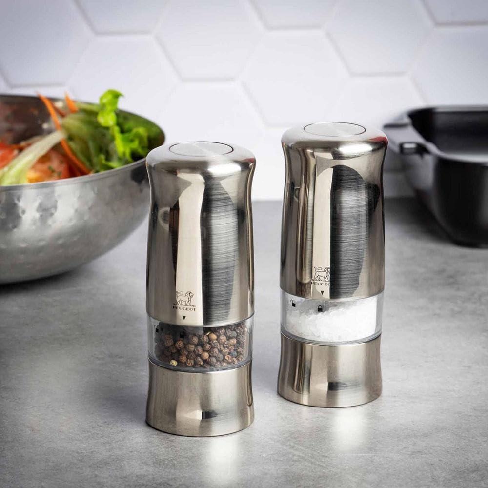 Peugeot - Zeli Electric Salt and Pepper Mill Set - Adjustable Grinder, Battery Powered - with Light, ABS With Brushed Metal Look, 5.5 inches - Image 3