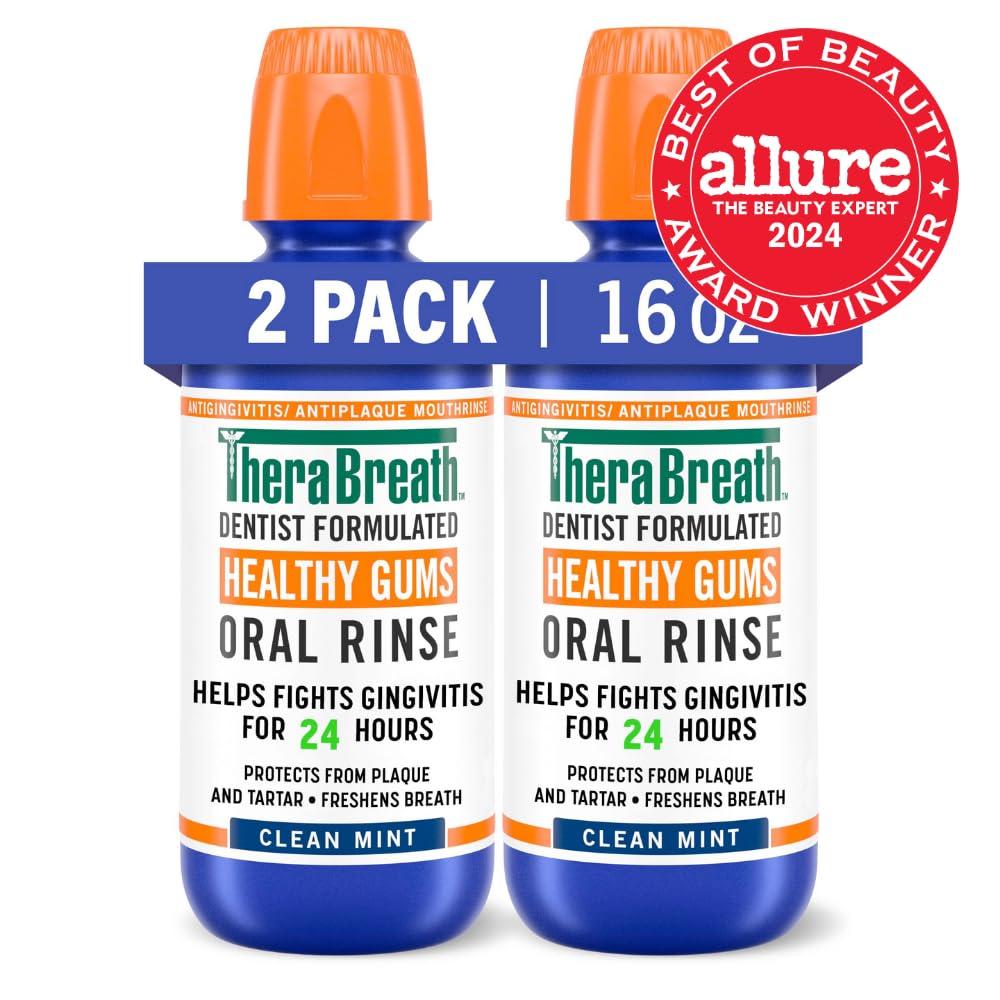 TheraBreath Healthy Gums Mouthwash Clean Mint, Antigingivitis, Dentist Formulated, 16 Fl Oz (2-Pack) - Image 9