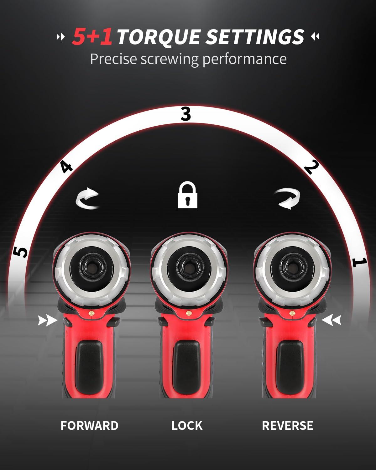AVID POWER Electric Screwdriver Set Rechargeable 4V Cordless Screwdriver Kit with 44pcs Accessories, 5.65Nm Screw Gun, 5+1 Torque Setting, 2 Position Handle with LED Light - Image 7