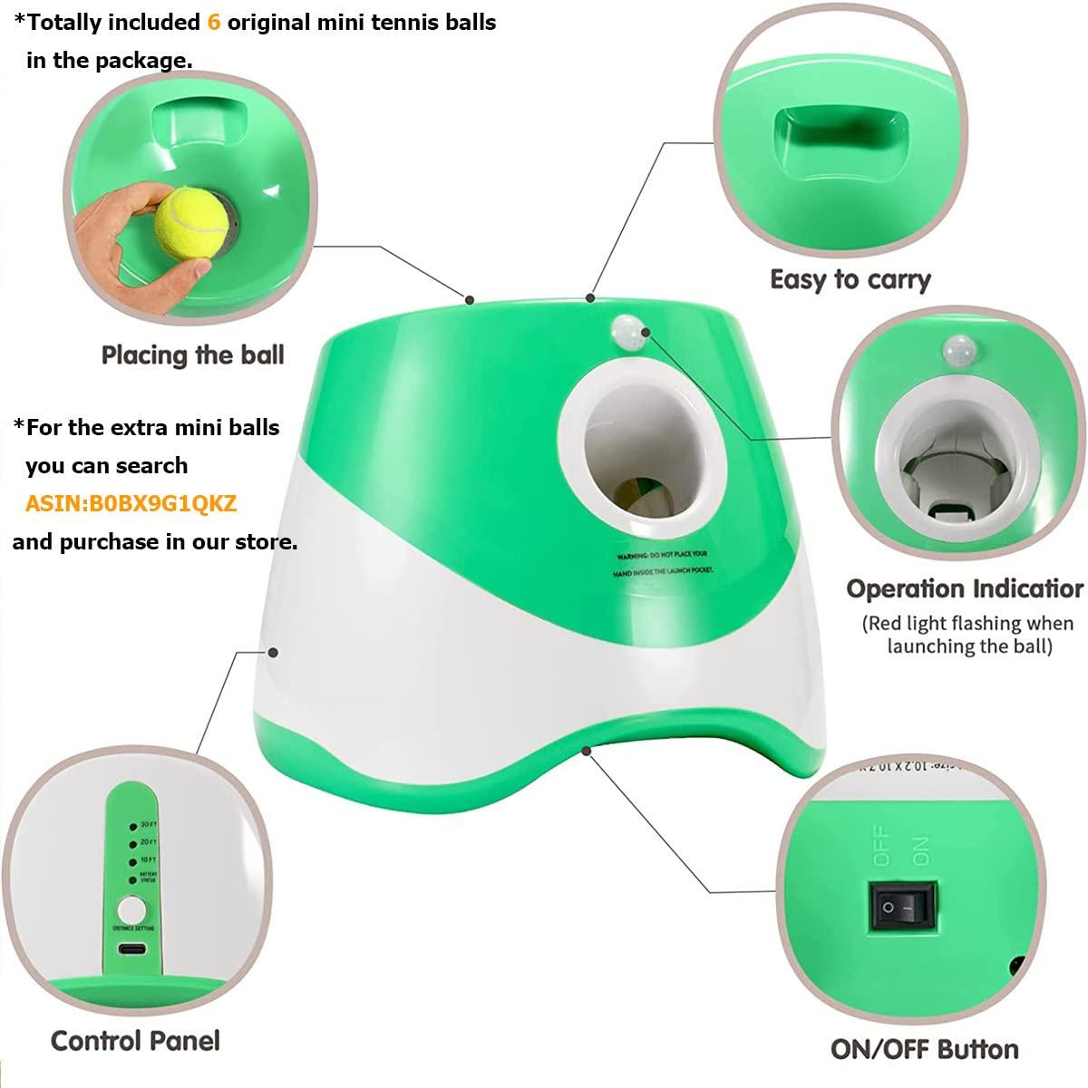 SOCO Dog Ball Launcher Automatic,10-30 FT Distance, USB Rechargeable Ball Thrower, LED Indicator Dog Toy, Included 6 Mini Tennis Balls (2") for Small Dogs - Image 4