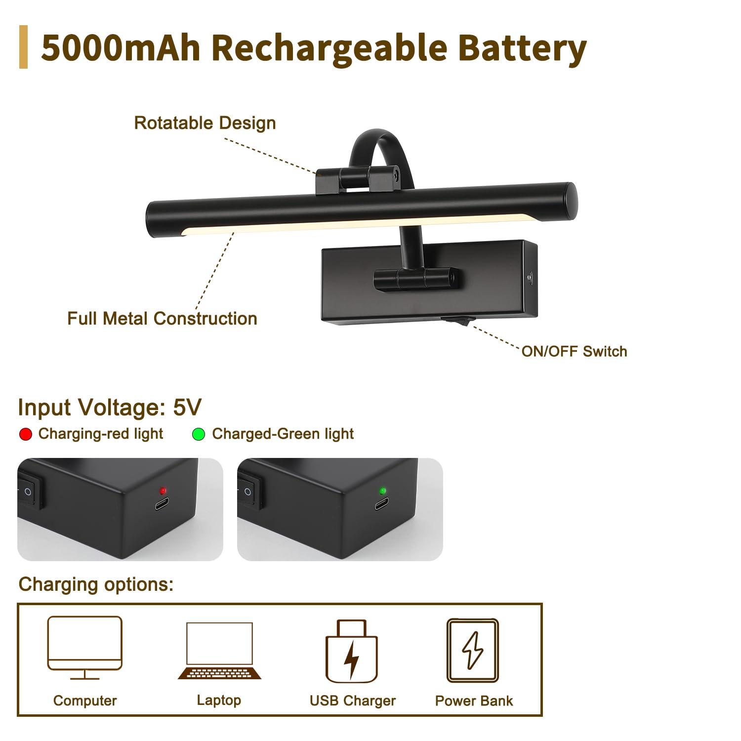 DESOOP Battery Operated Picture Lights for Wall Black Art Light Wireless Gallery Lights with Timer and Remote 12 Inch 2W Warm White - Image 4