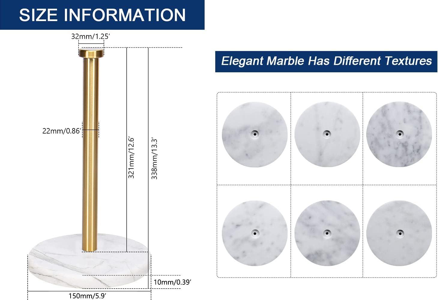 NearMoon Standing Paper Towel Holder, Kitchen Paper Towel Tissue Holder- for Bathroom Kitchen Countertop, Standard or Jumbo-Sized Roll Paper (with Marble Base, Brushed Gold) - Image 2