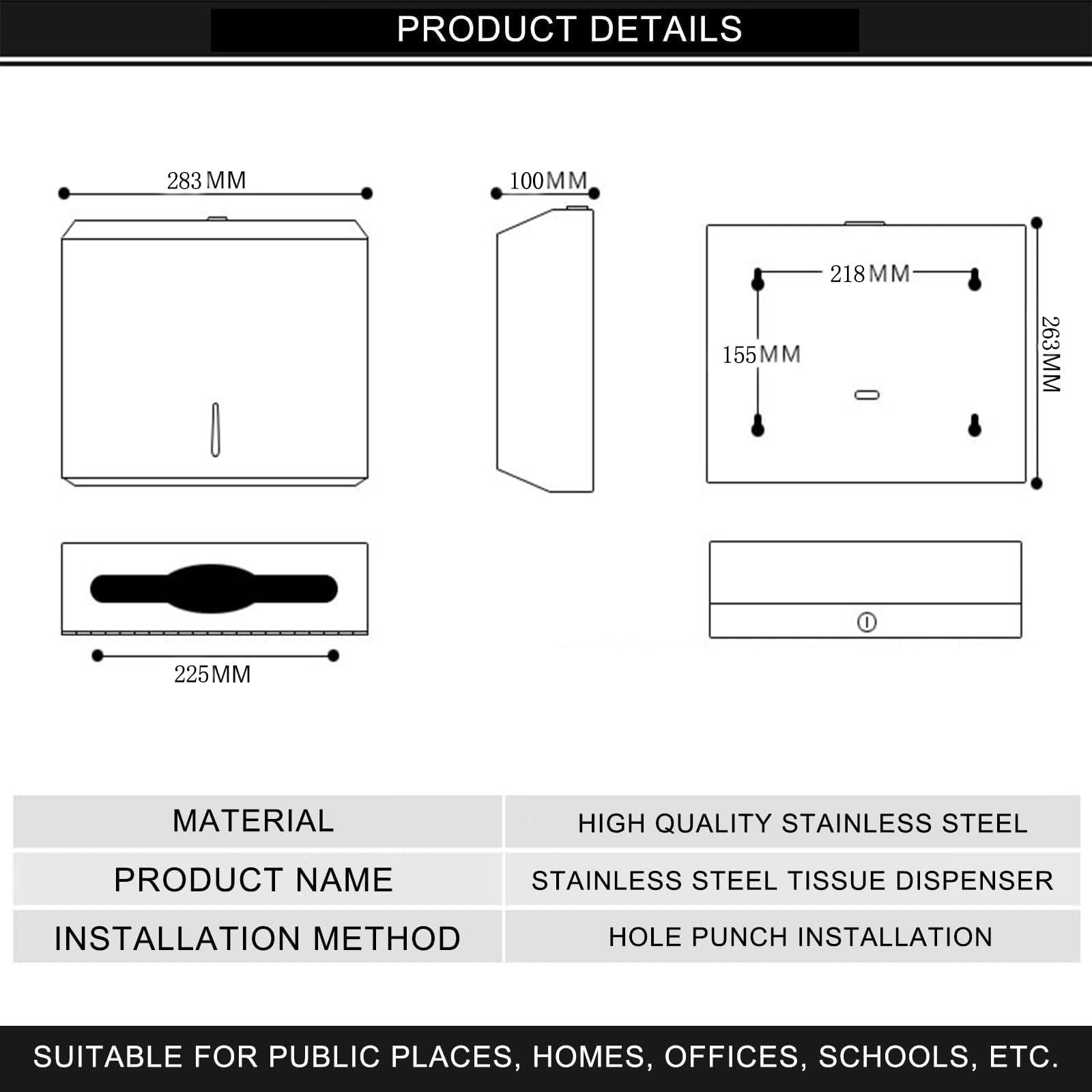 Comercial Paper Towel Dispenser Wall Mount, Stainless Steel Hand Towel Dispenser with Lock, Trifold/C Fold Paper Towel Holder for Bathroom Kitchen Office Public Places, Large Capacity Tissue Holder - Image 3