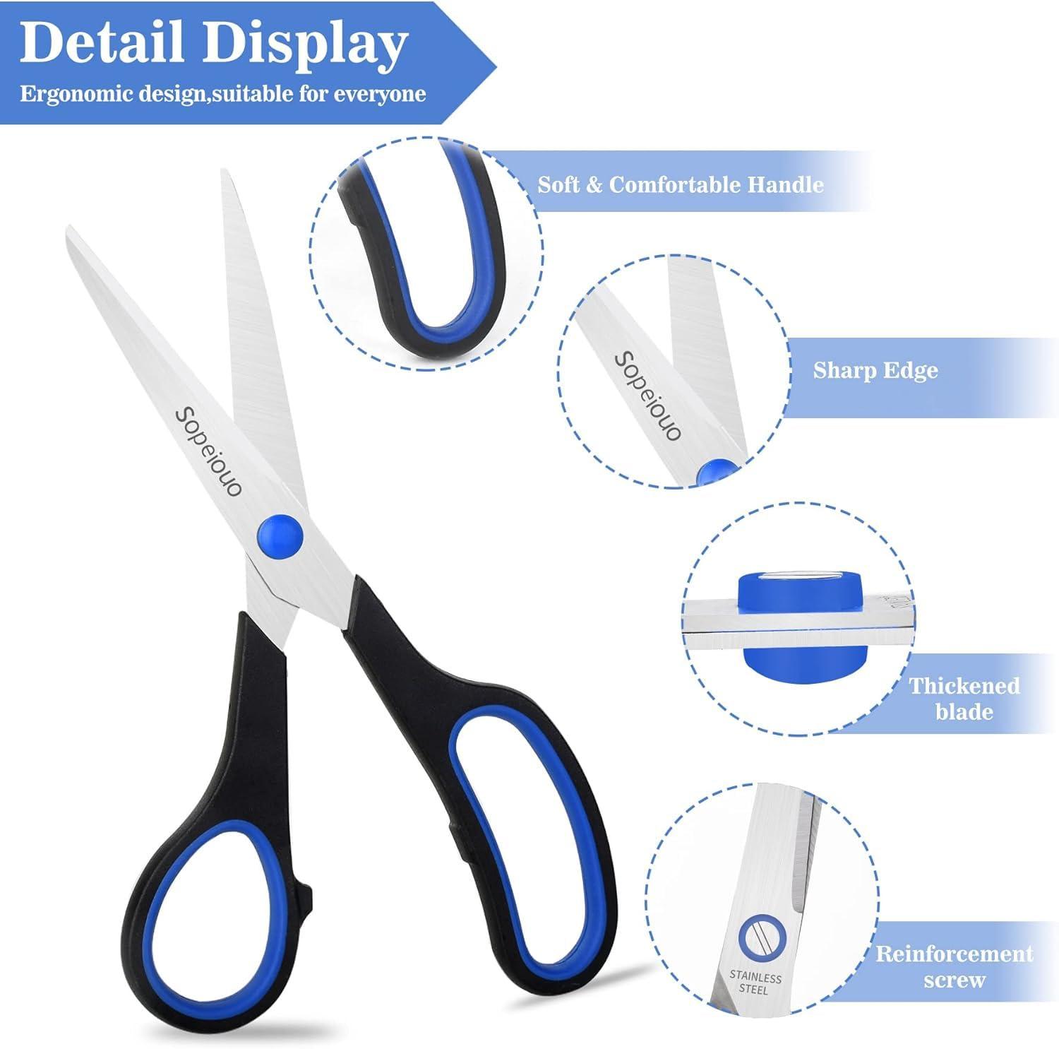 Scissors Set of 6-Pack, 8" Scissors All Purpose Comfort-Grip Handles, Sharp Scissor for Office Home School Craft Sewing Fabric Supplies, High/Middle School Student Teacher, Right/Left Hand - Image 7