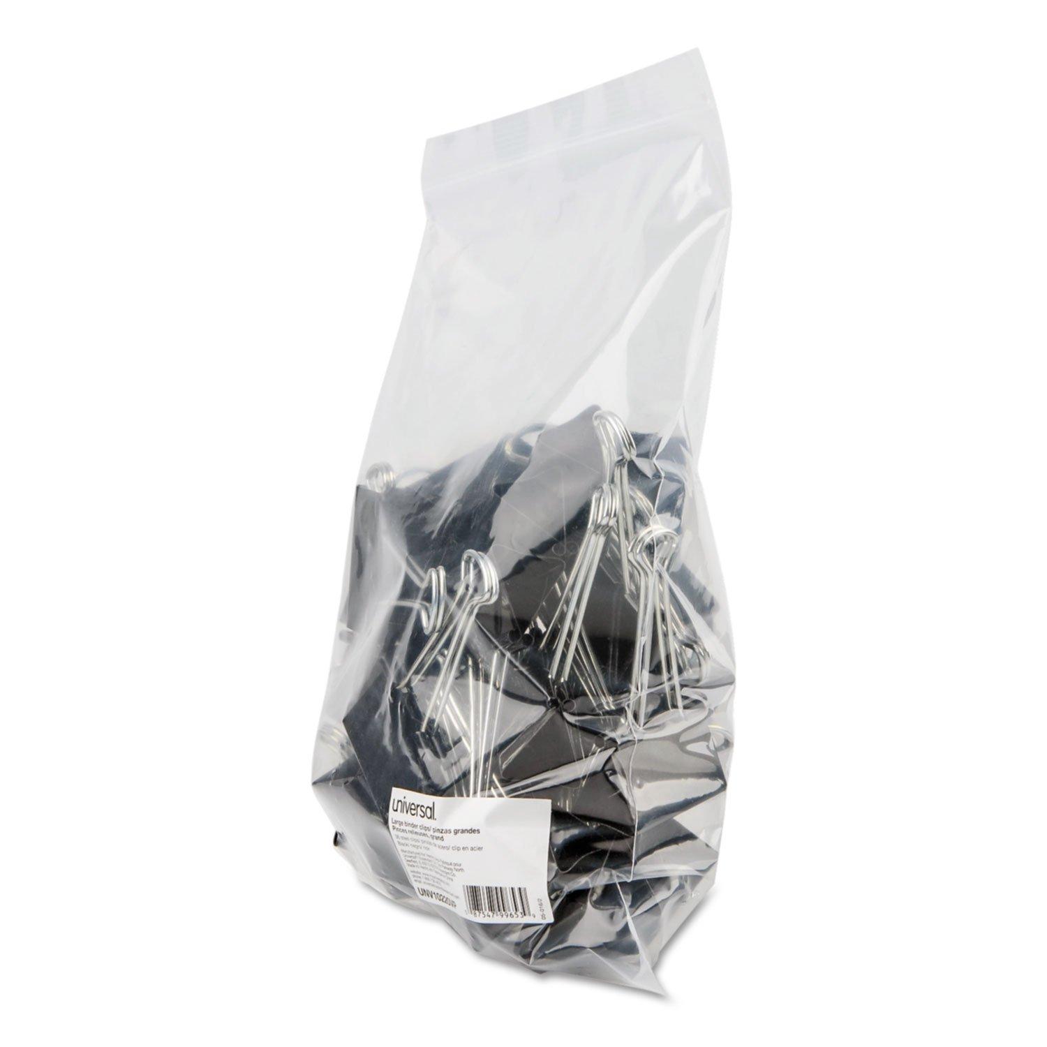 Universal 10220VP Large Binder Clips, Zip-Seal Bag, 1-Inch Capacity, 2-Inch Wide, Black, 36/Bag - Image 2