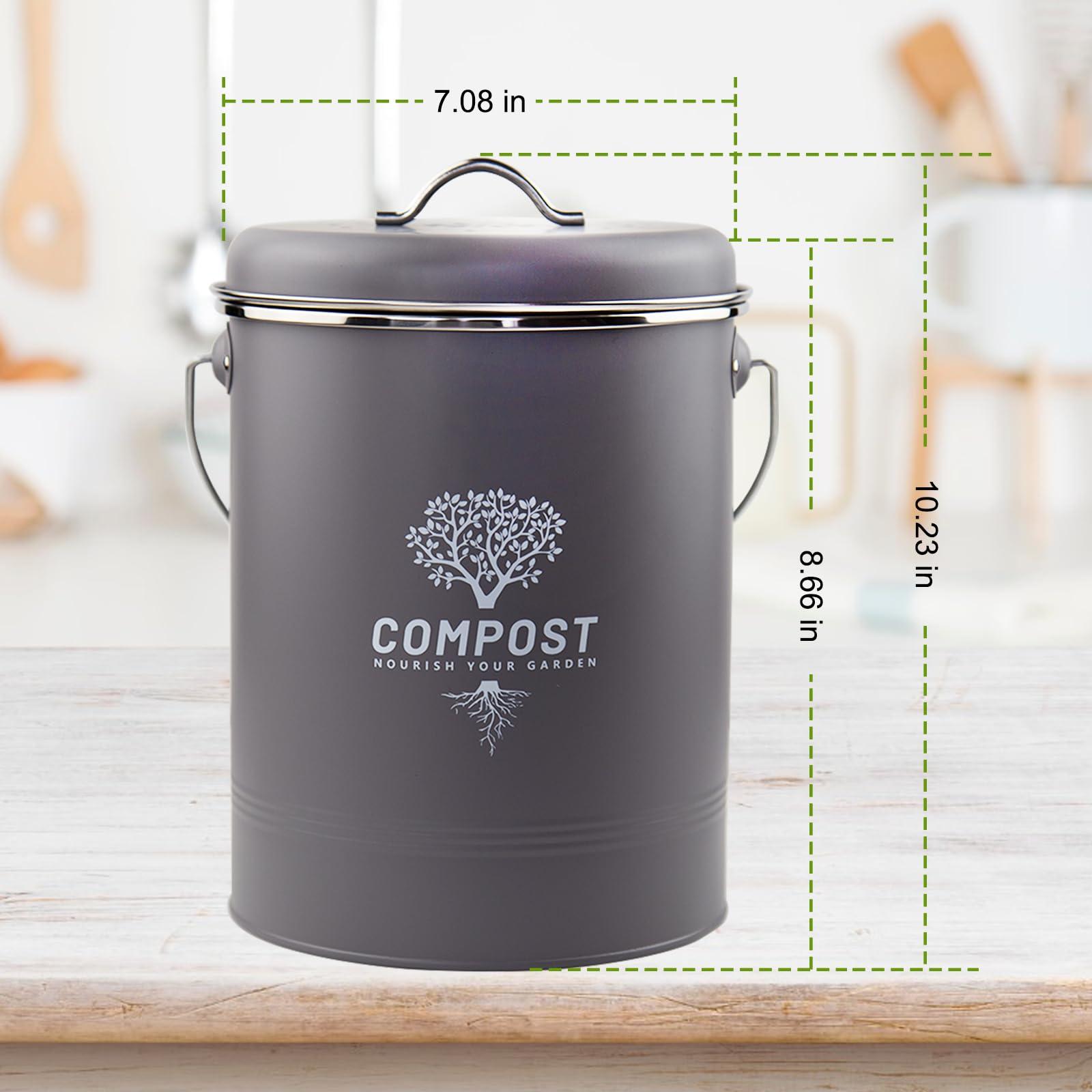 Holismo Kitchen Countertop Compost Bin, Odor Resistant Indoor Compost Bin with Lid and Charcoal Filter, Rust Resistant Coated Compost Bucket, Compost Container, Gray - Image 3