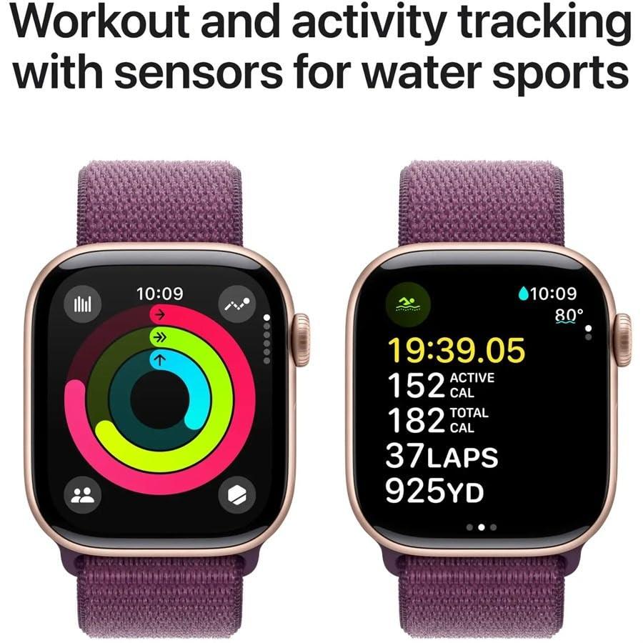 Apple Watch Series 10 [GPS, 42mm] - Rose Gold Aluminum Case with Plum Sport Loop (Renewed) - Image 5