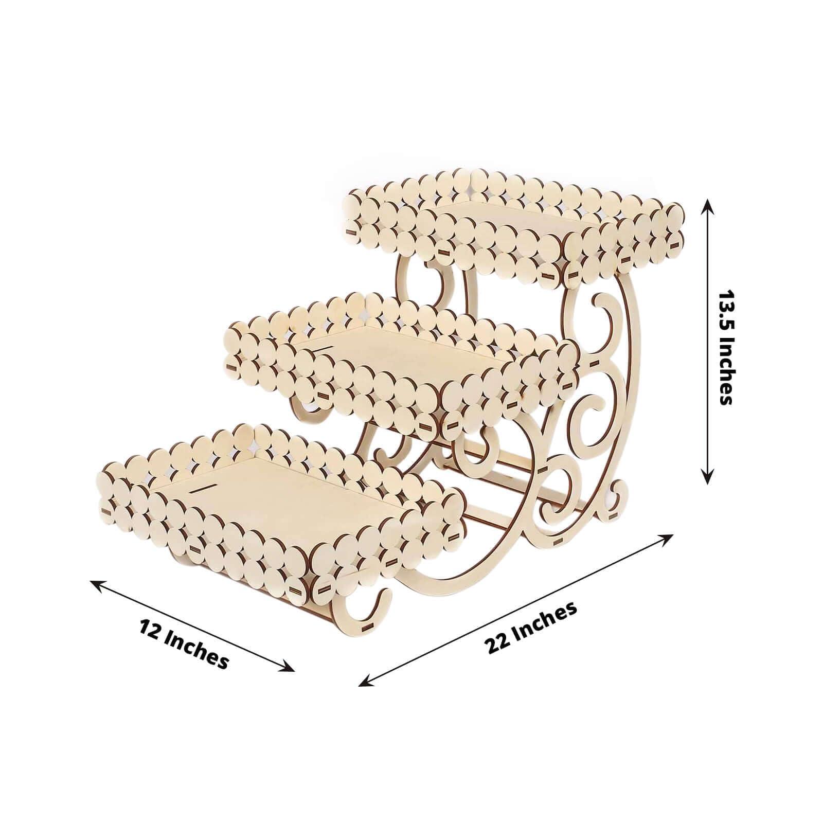 Efavormart 3-Tier 22" Natural Wooden Laser Cutout Dessert Serving Platter Display, Rectangular Cupcake Stand Mini Cake Tray - Image 2