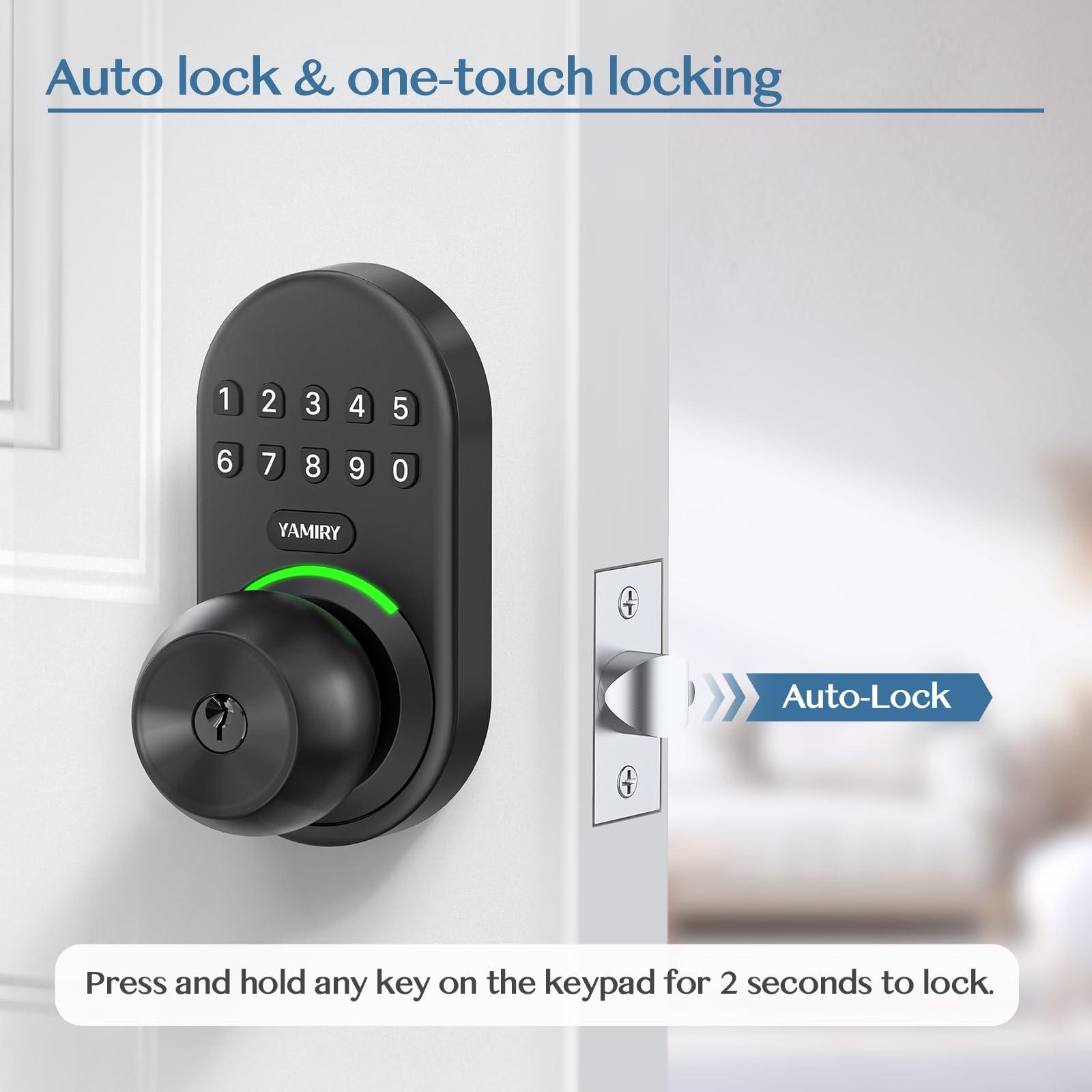 Keypad Smart Door Knob Lock, Yamiry Keyless Entry Digital Lock with Handle, Electronic Code Knob for Front Door, Easy Installation - Image 3