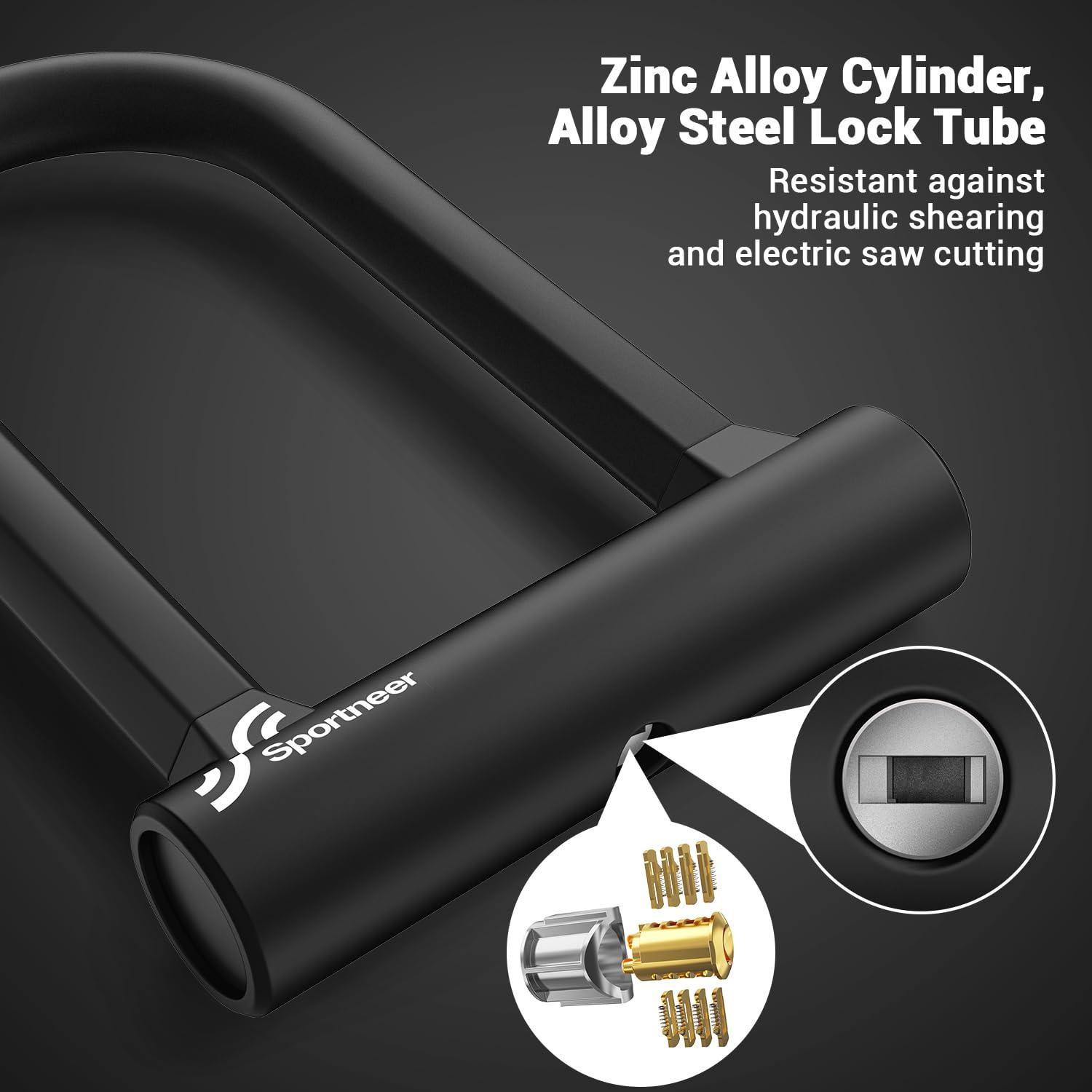 Sportneer Bike Lock: Heavy Duty Anti Theft Bike U Lock with 5ft Security Steel Cable - 17mm Shackle Bicycle U-Locks with Keys & Sturdy Mounting Bracket for Road, Mountain, Electric & Folding Bike - Image 5
