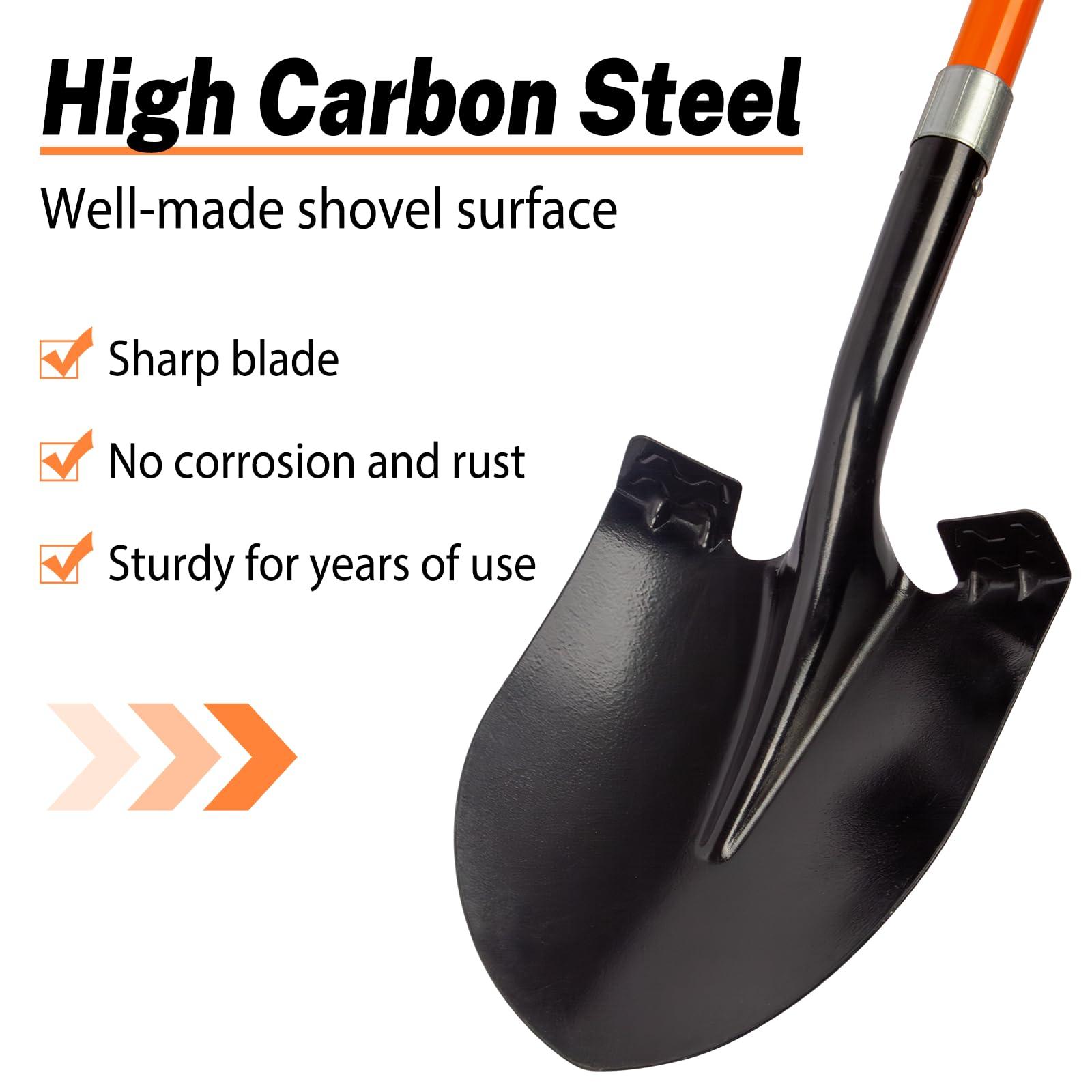 VNIMTI Heavy Duty Gardening Shovel, 56 Inch Round Blade with Fiberglass Handle (Orange) - Image 4