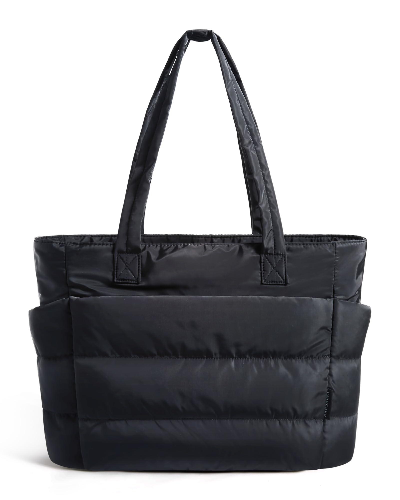 BAGSMART Tote Bag for Women, Lightweight Puffy Tote Bag with Compartments, Quilted Shoulder Bag Handbag for Travel, Work