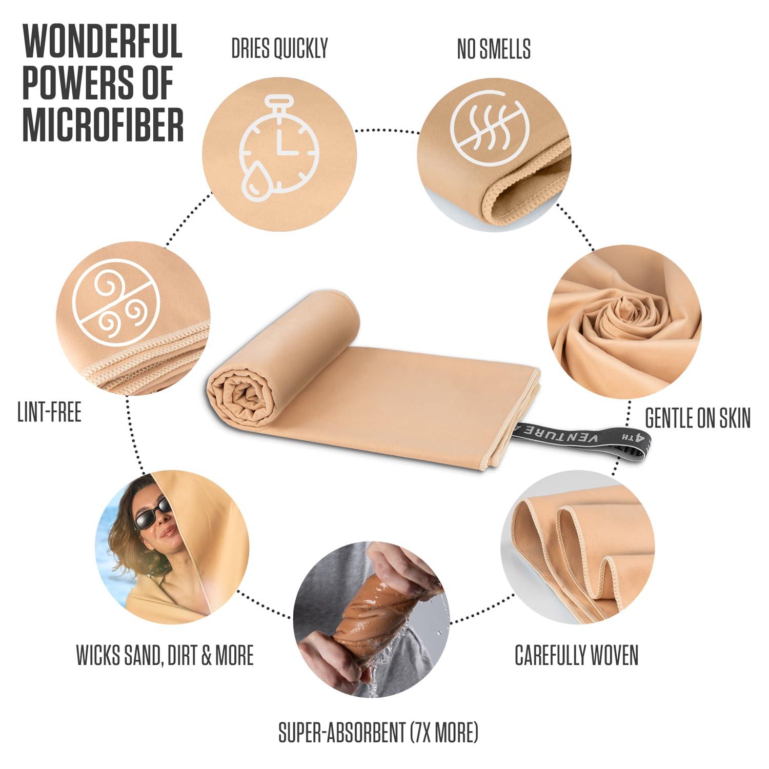 VENTURE 4TH Quick Dry Towel. Microfiber Travel Towel Ideal for Camping, Hiking, Backpacking, Gym. Lightweight & Fast Drying Travel Towels for Body. Compact & Easy to Pack - Beige Large - Image 4
