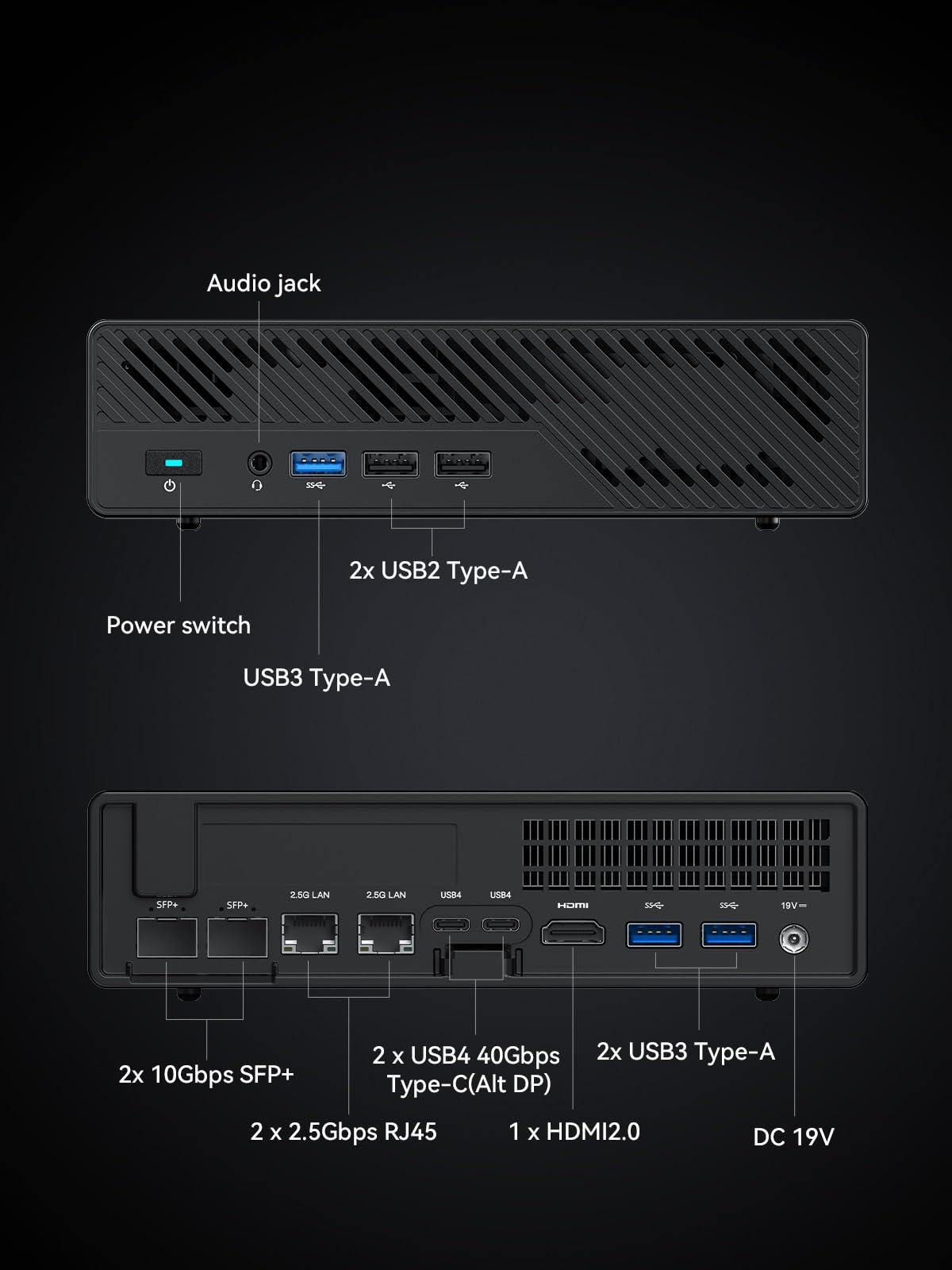 MINISFORUM MS-01-S1260 Mini PC Barebone with Intel Core i5-12600H,vPro Enterprise Support,2x10Gbps SFP+LAN/2x2.5G RJ45/2xUSB4/HDIM/16xPCIe 4.0/M.2 NVMe SSD/U.2 NVMe SSD,Mini Computer(No OS/RAM/SSD) - Image 7