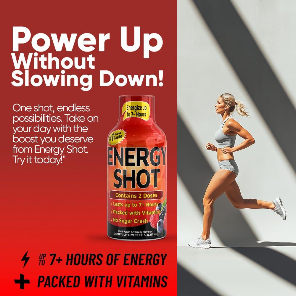 Extra Strength Energy Shot – Fruit Punch – 260mg Caffeine with B12, B6, Niacin & Electrolytes – 2 Servings – All-Day Energy & Focus Support – Sugar-Free, Zero Calories – Vegan – 1.97 fl oz (56 ml) (1.97 fl oz (56 ml) (Pack of 12), Fruit Punch) - Image 5