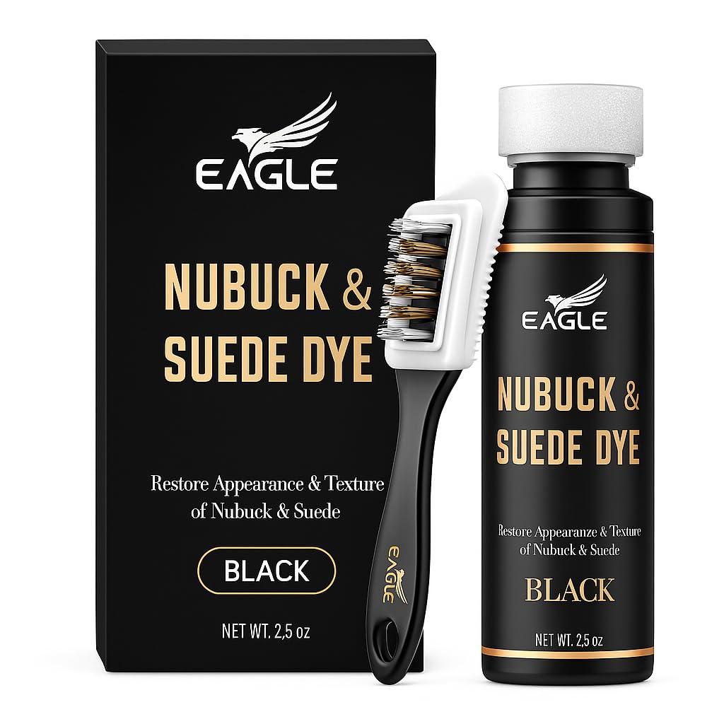 Eagle Nubuck & Suede Dye Black with Applicator & 3-Way Suede Brush - Suede Color Restorer for Shoes, Boots, Jackets, Purses & More - Black Suede Dye & Conditioner