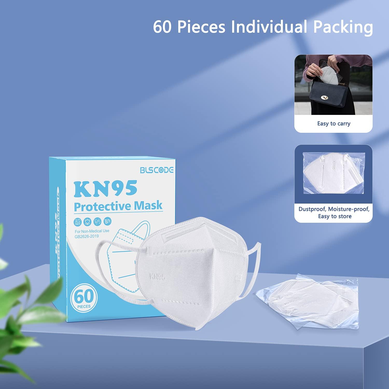 BLScode KN95 Face Mask 60 Pack,Individually Wrapped 5-Layer face Masks,Filter Efficiency≥95% - Image 6