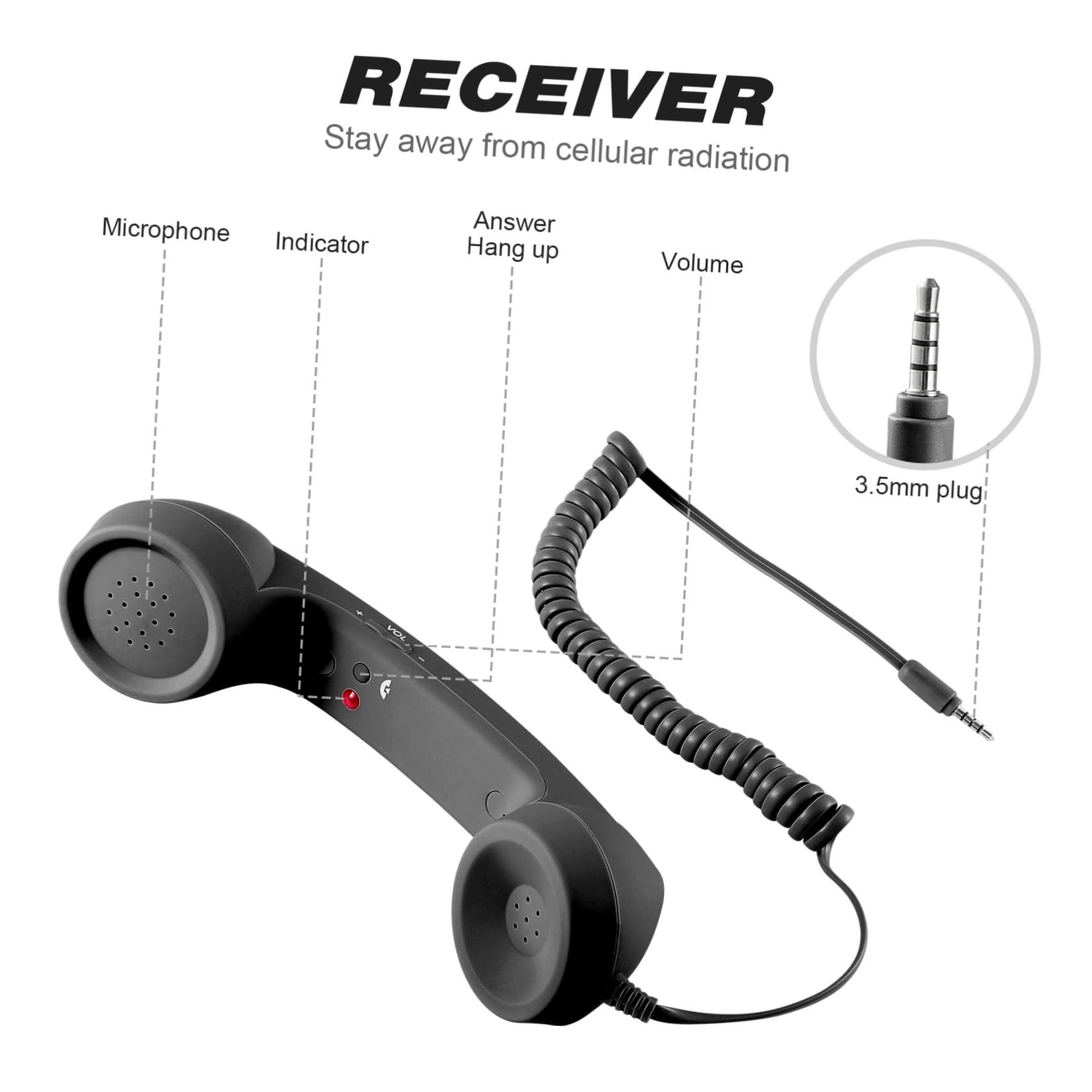 UKCOCO Universal Retro Telephone Handset- 3. 5MM Headset Externally Wired Microphone, Handheld Handset Receiver for Most All, Black - Image 7