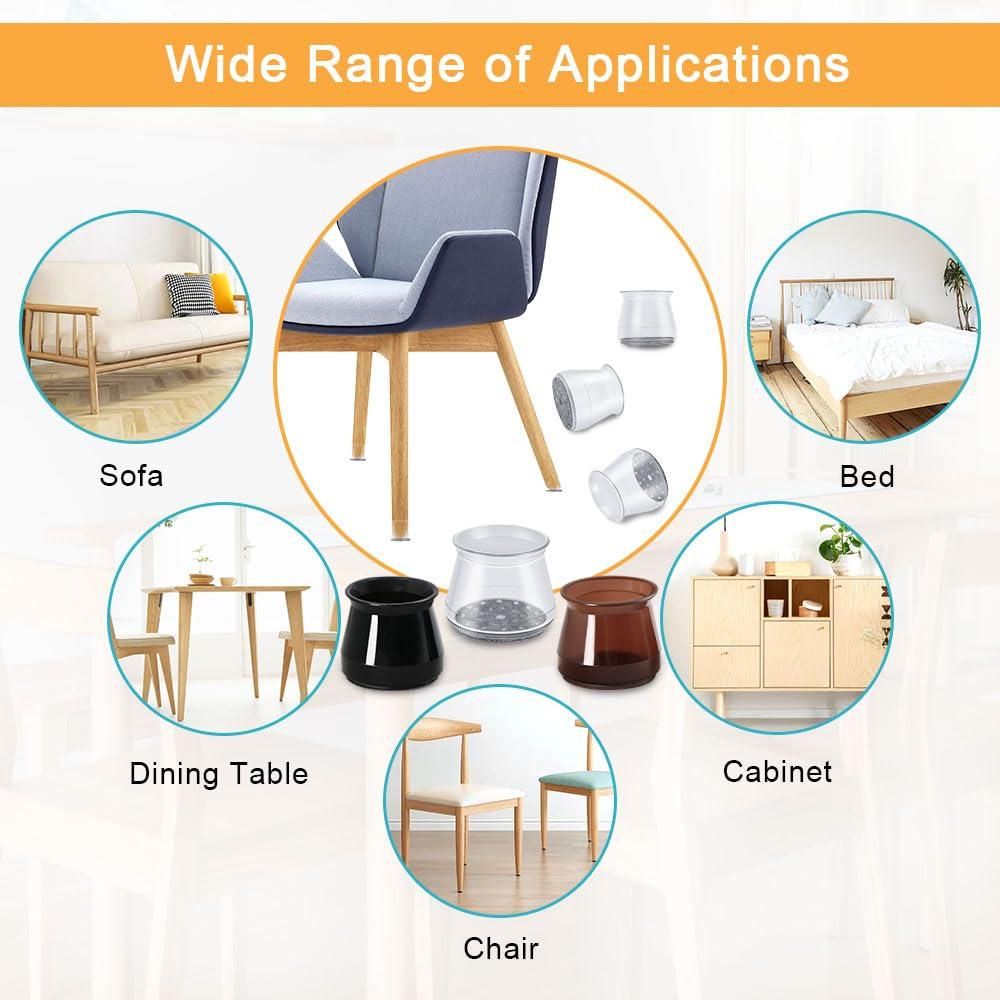 32 Pcs Chair Leg Protectors for Hardwood Floors, Silicone Felt Furniture Leg Cover Pad for Protecting Floors from Scratches and Noise, Smooth Moving for Chair Feet(Large fit : 1.3'' - 2'') - Image 5