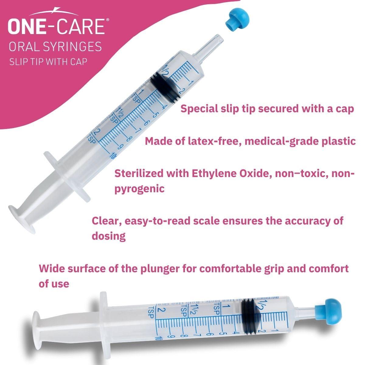 ONE-CARE 10ml Oral Syringe with Cap - Sterile, Individually Wrapped - 100 Syringes, Slip Tip, Uses include oral administration of medicine for infants, adults and animals - Image 3