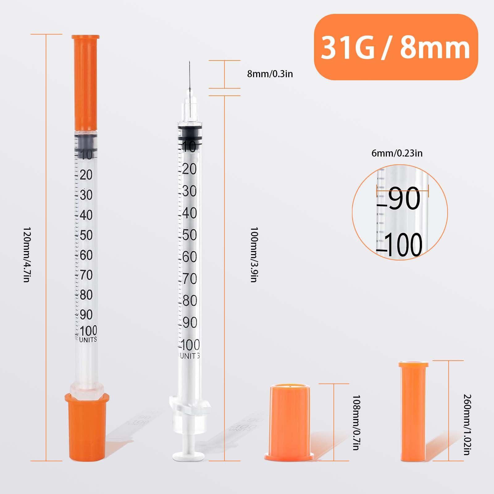 U-100 Syringes with Needle - 31G 1cc 5/16 Inch(8mm) Disposable Syringe, Individual Wrapped, 30PACK (1CC 31G 5/16"-30PACK) - Image 2