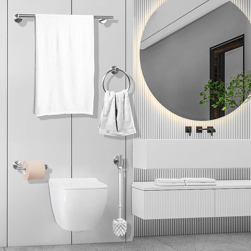 Brushed Silver Bathroom Towel Bar Set, 14-Piece Stainless Steel Hardware Bathroom Accessories, 16" and 24" Towel Racks for Bathroom Walls - Image 2