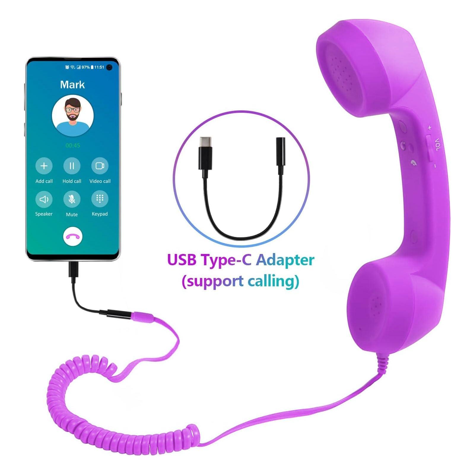Telephone Handset for Cellphone, Retro Phone Handset with 3.5mm Jack Mobile Phone Receiver Old Telephone Headset Handheld Receiver for Cell Phone(Purple) - Image 7