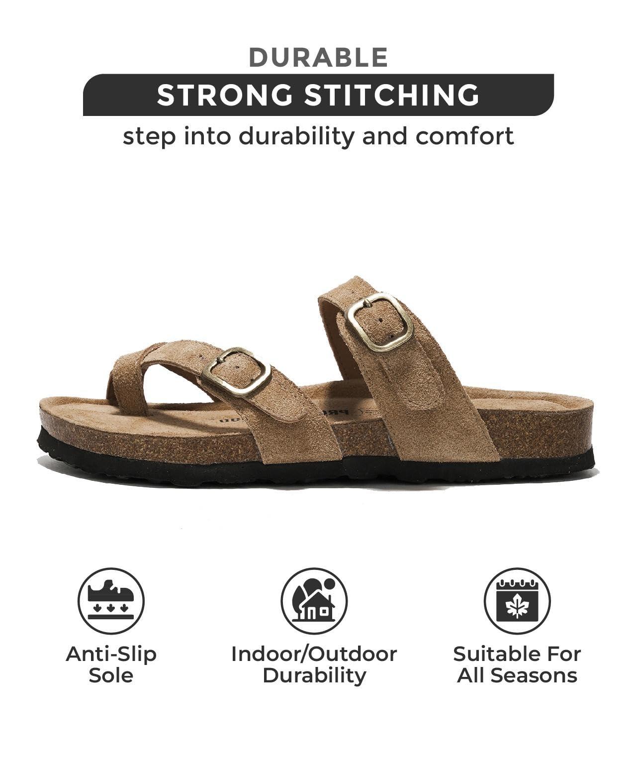 Project Cloud Genuine Leather Womens Sandals - Comfortable Cork Footbed Slides with Memory Foam Beach Essential Summer Sandals For Women 2025 (Lian) - Image 3