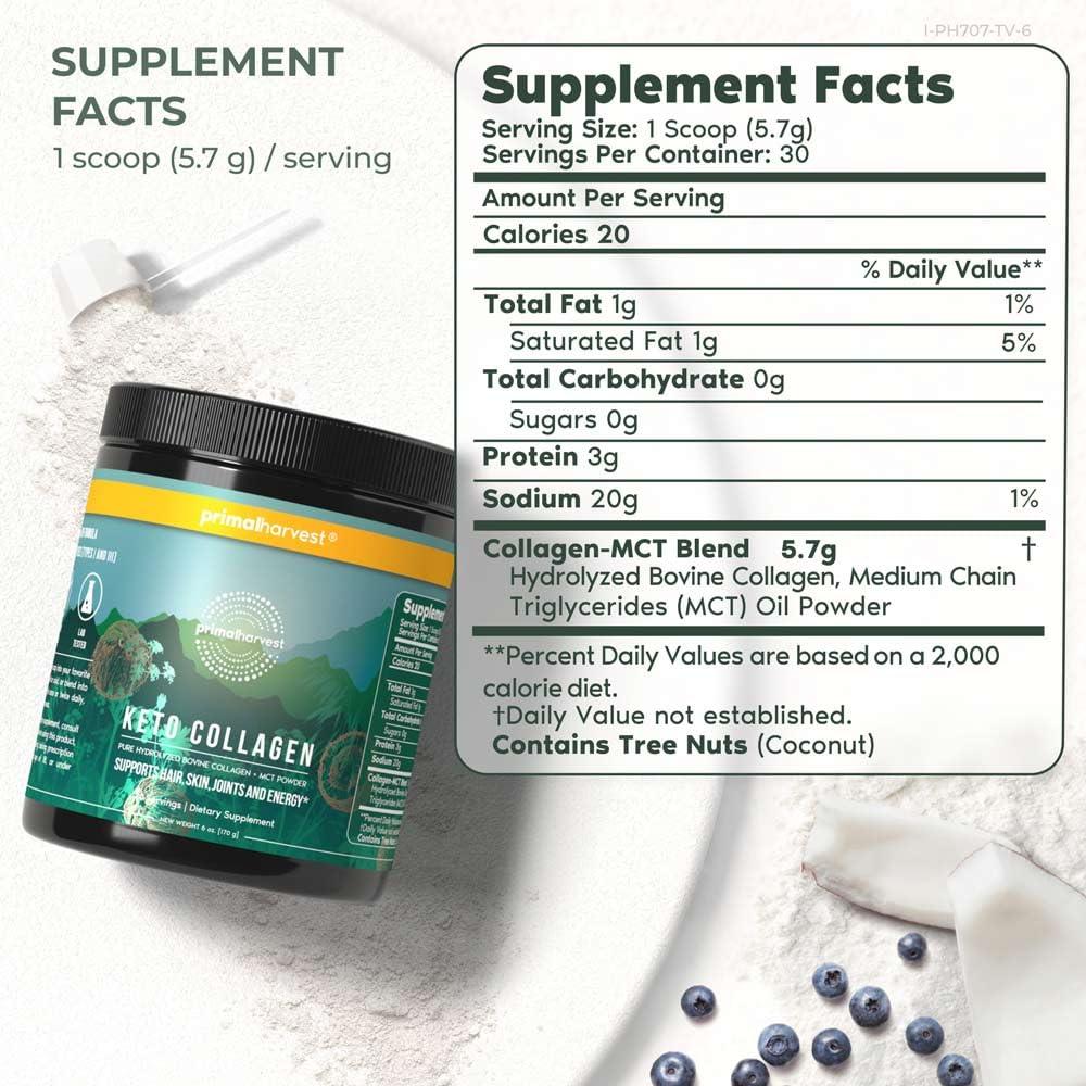 Primal Harvest Keto Collagen Powder w/MCT Oil Type I & III Collagen Peptides for Women and Men 30 Servings - Image 3