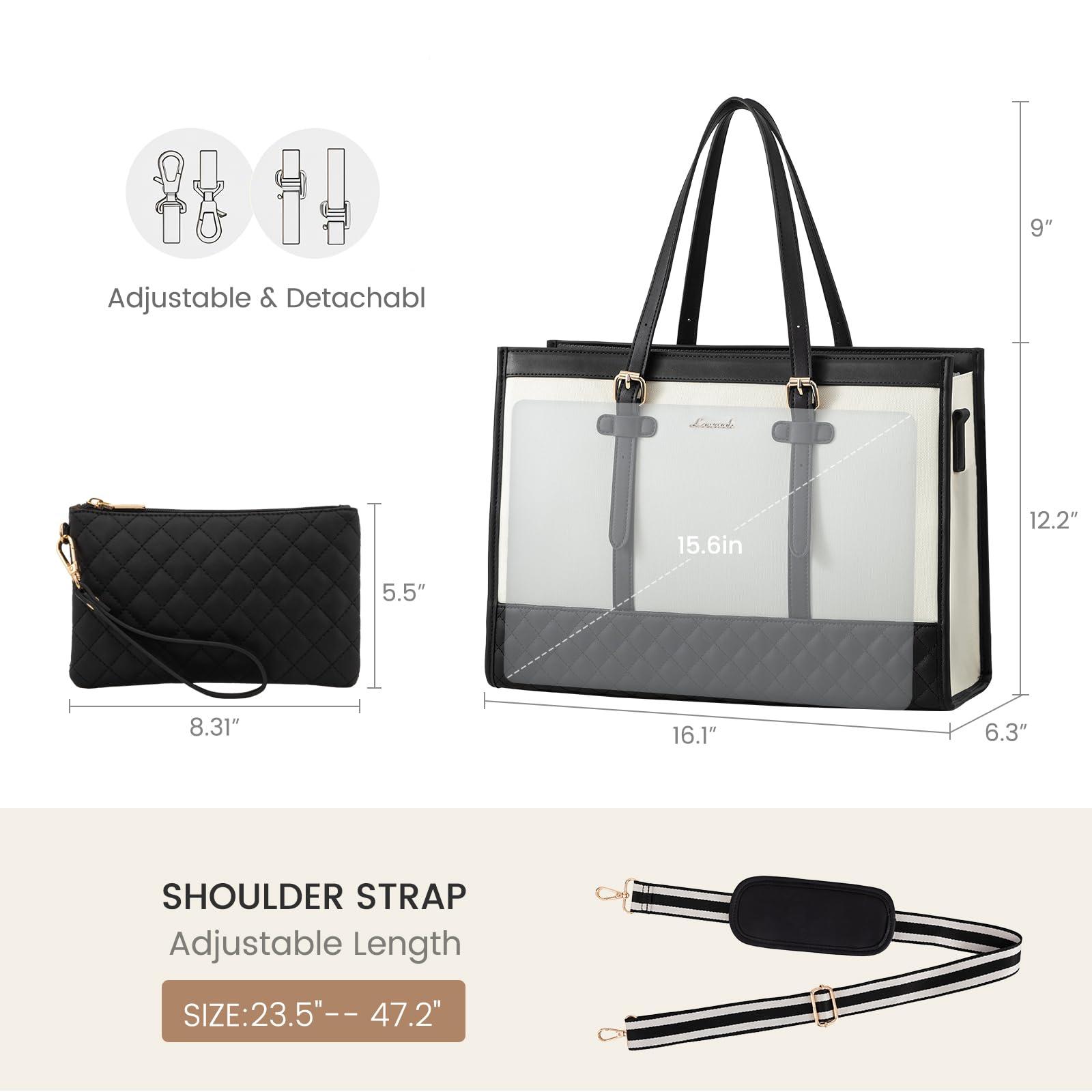 LOVEVOOK Laptop Bag for Women 15.6 inch Canvas Laptop Tote Bag, Large Capacity Work Bag with Clutch Purse, Computer Bag Office Business Briefcase, Casual Handbag for Travel College Teacher School - Image 3