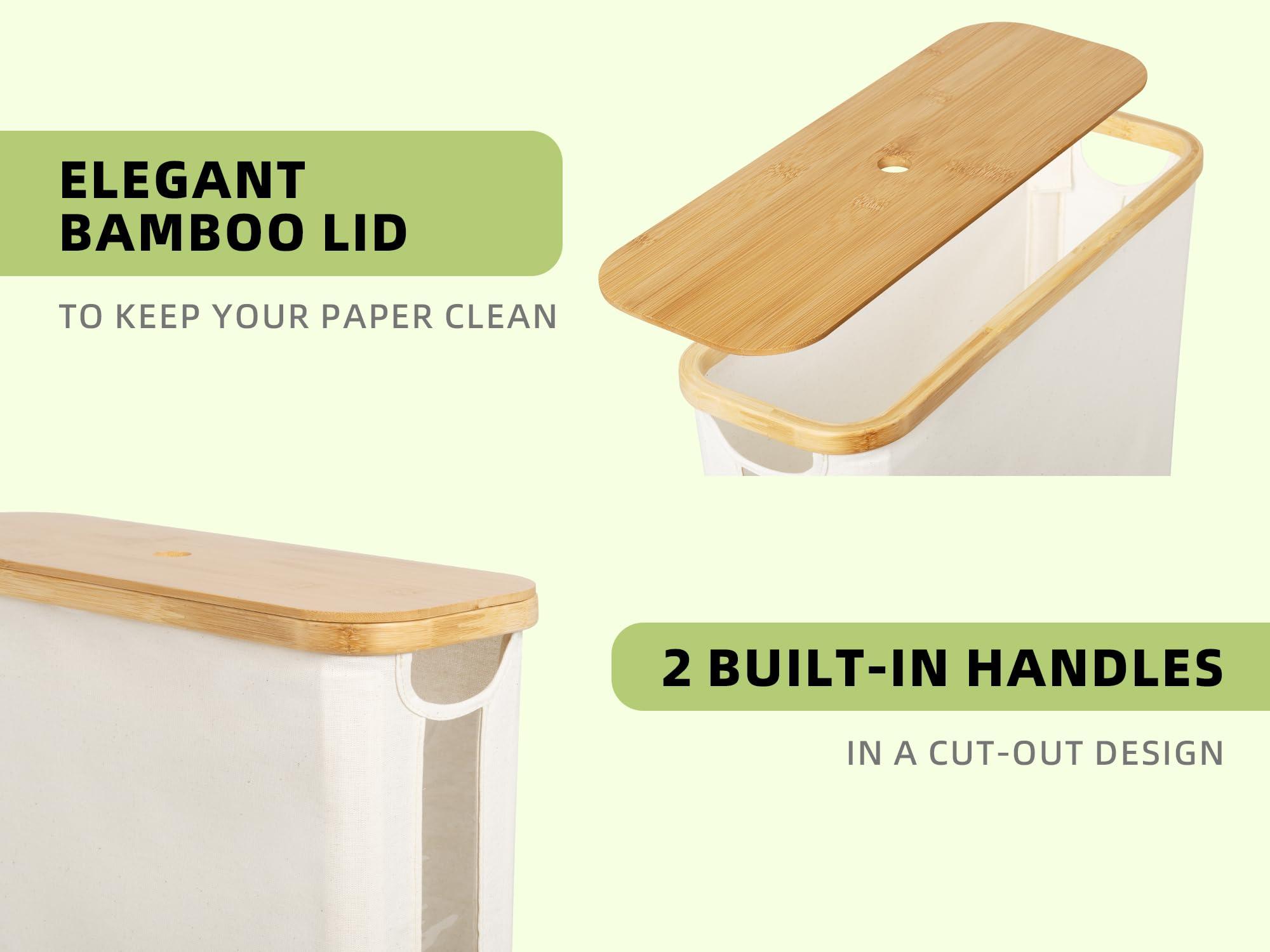 StorageWorks Toilet Paper Storage Basket, Papers Container with Bamboo Lid, Medium Toilets Holder for Up to 9 Mega Rolls, Organizer for Bathroom, Beige, 1 Pack - Image 6