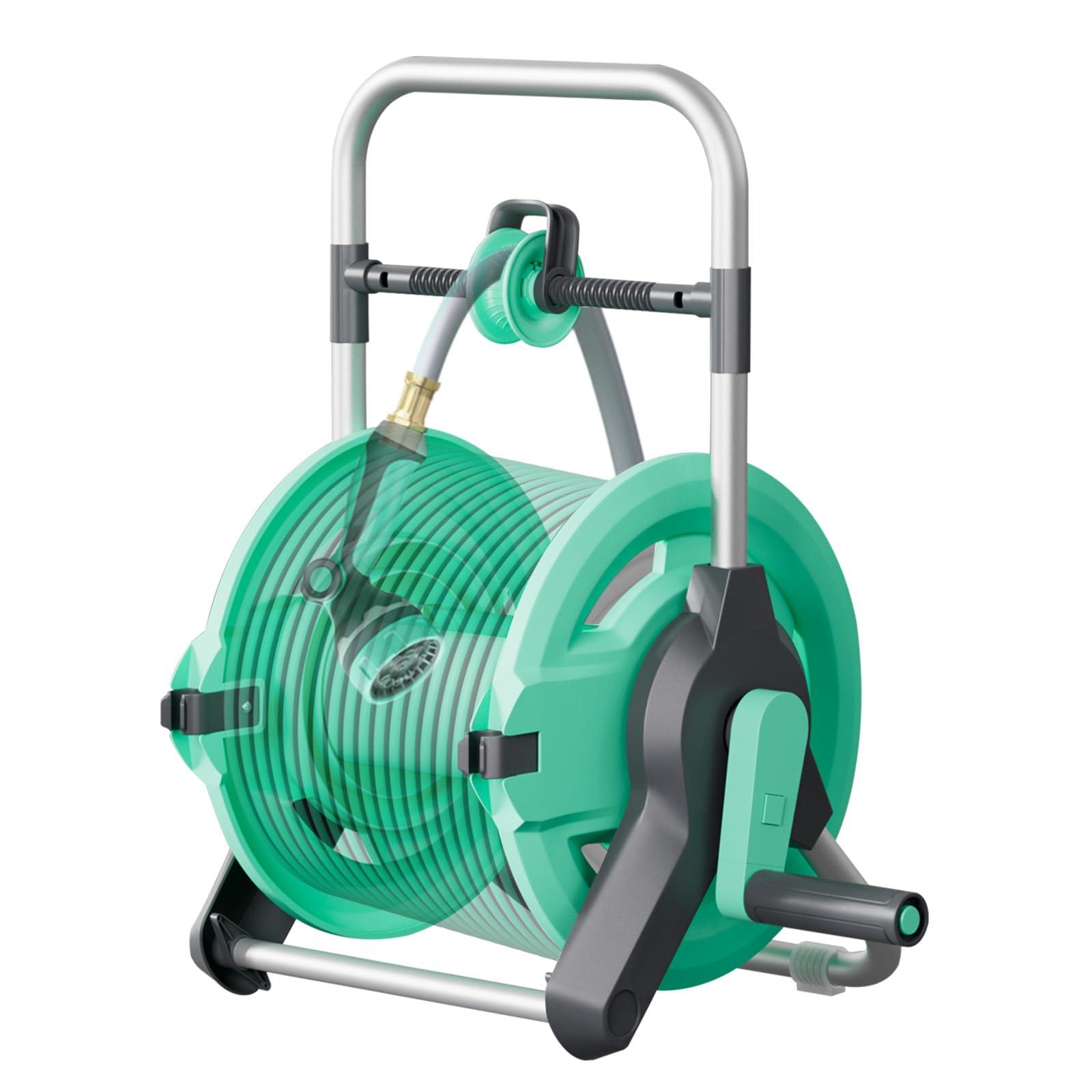 HVNPSH Portable Garden Hose Reel Cart, Hold Up to 50-75 Ft Hose, Wall Mounted Water Hose Reel, Mobile Garden Hose Holder Tools With Built-In Guide, for Outside Car Washing, Watering