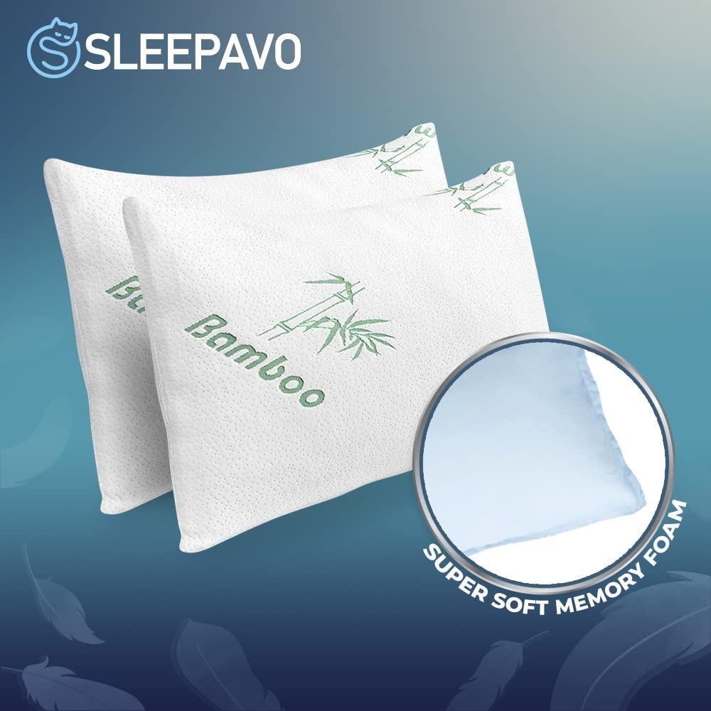 Memory Foam Pillows Queen Size Set of 2 - Cooling Bed Pillows for Sleeping - Back, Stomach, Side Sleeper Firm, Comfy Cool Shredded - 2 Pack, Rayon Derived from Bamboo - Image 4