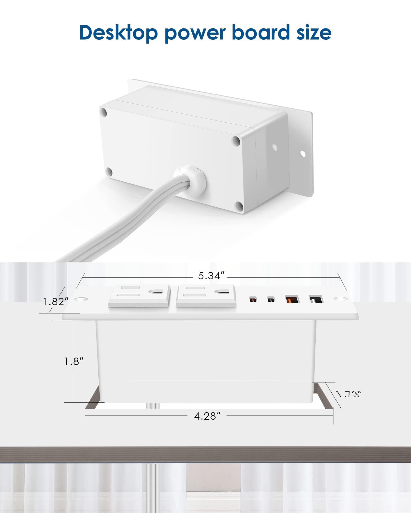 Recessed Power Strip with 30W USB C,Ultra Thin Flat Plug Power Strip,2 Outlets 4 USB Ports,Furniture Flush Mount Desk Outlet,Recessed Outlet for Side Table/Sofa Table,6ft Cord (White) - Image 5