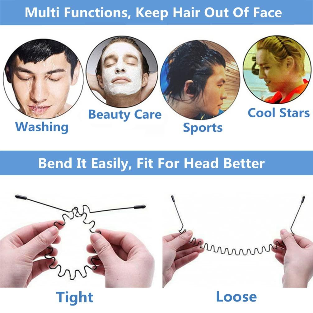 bodbop Metal Hair Band for Men Headband Women Bands Unisex Black Wavy Spring Outdoor Sports Headbands Men's Hoop Clips Accessories Simple Elastic Non Slip Head Headwear - Image 5