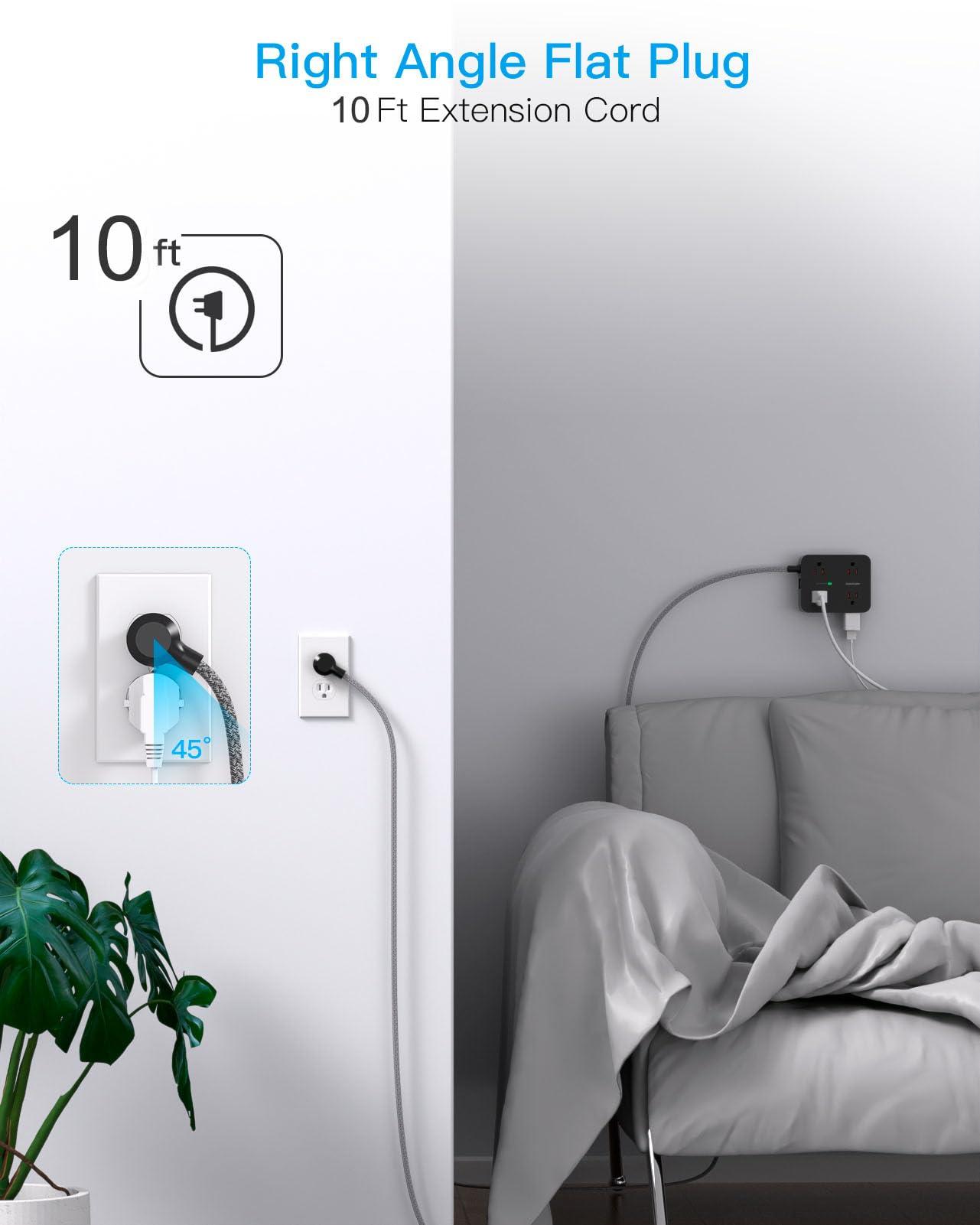 Power Strip Surge Protector 10 Ft Cord, HANYCONY Extension Cord Flat Plug with 8 Outlets 4 USB Ports(2 USB C), Wall Mount, Desk Charging Sation for Home Offcie - Image 7