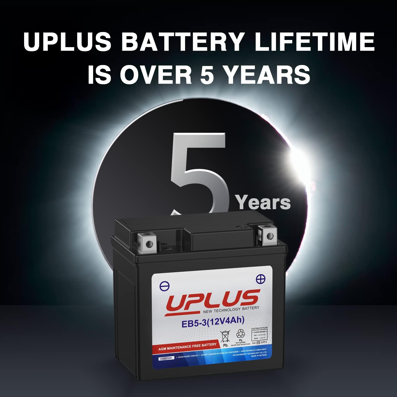 UPLUS YTX5L-BS ATV Motorcycle Battery, EB5-3 Maintenance Free 12V 4Ah SLA Batteries Scooter AGM Battery, Replacement for GTX5L-BS, ETX5L-BS, CTX5L-BS, BTX5L-BS, PTX5L-BS, AGM12-5, YTZ5S-BS - Image 2
