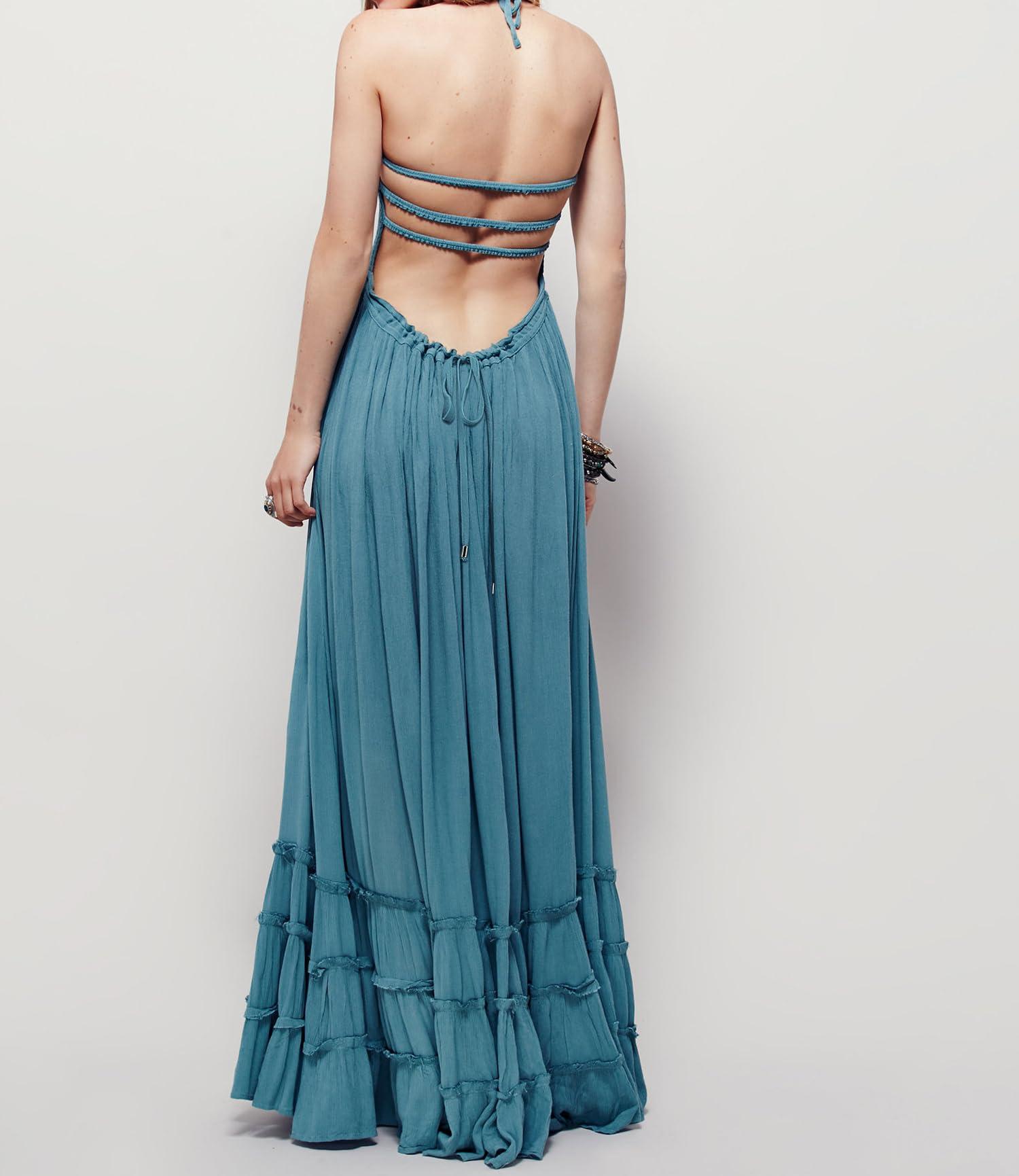 R.Vivimos Womens Summer Boho Sexy Backless Long Dresses - Image 2